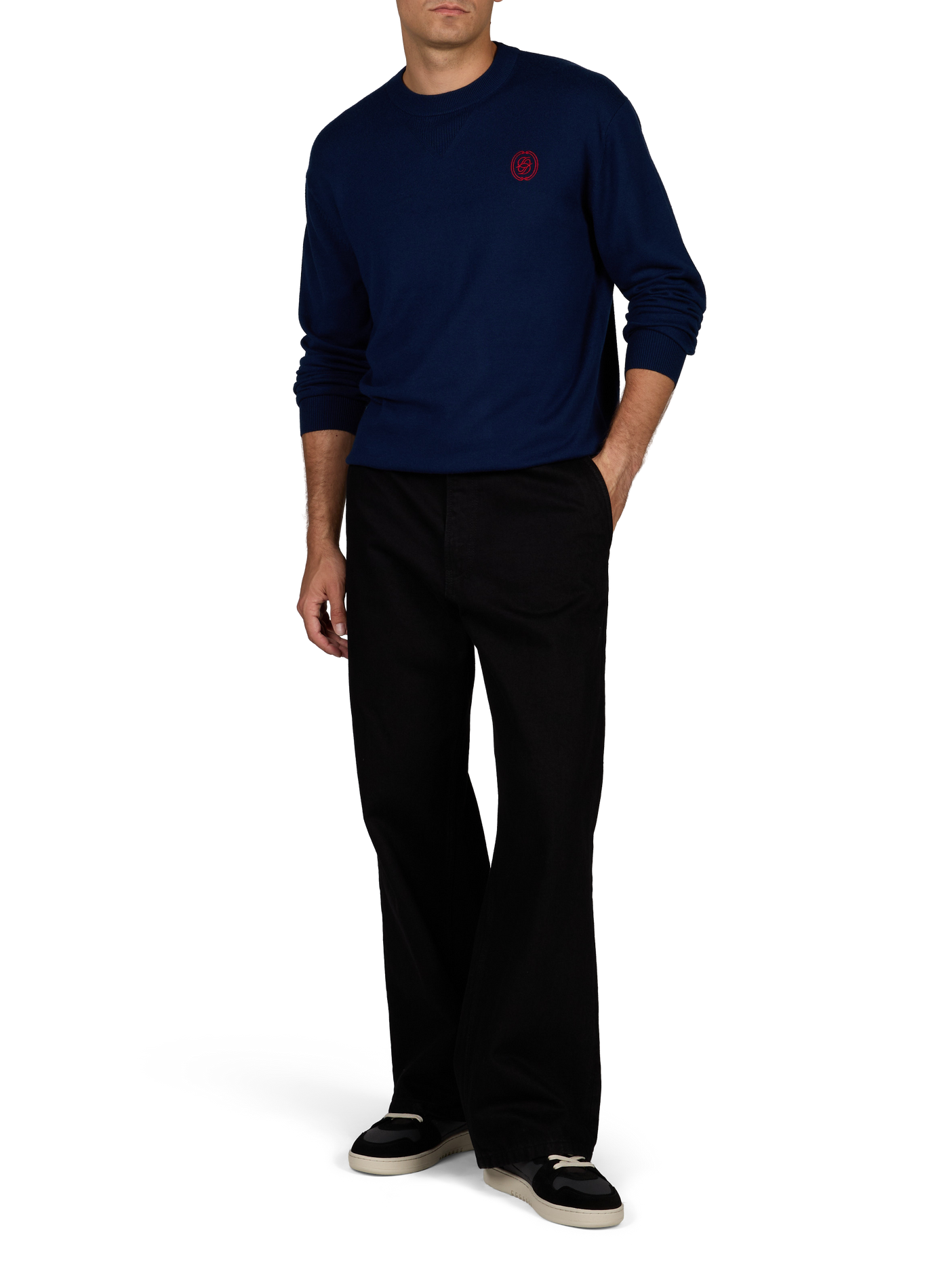 Round neck embroidered sweater DROLE DE MONSIEUR Blue