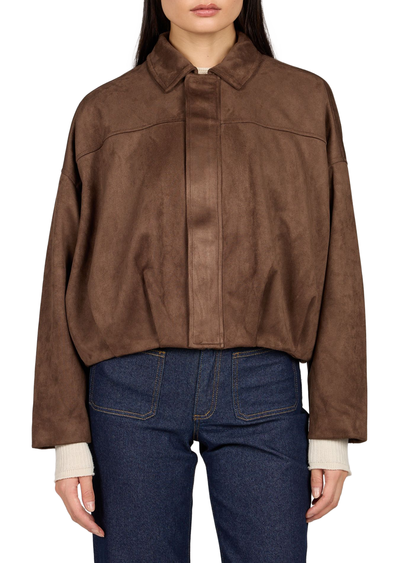 Suede jacket with classic collar VILA Brown