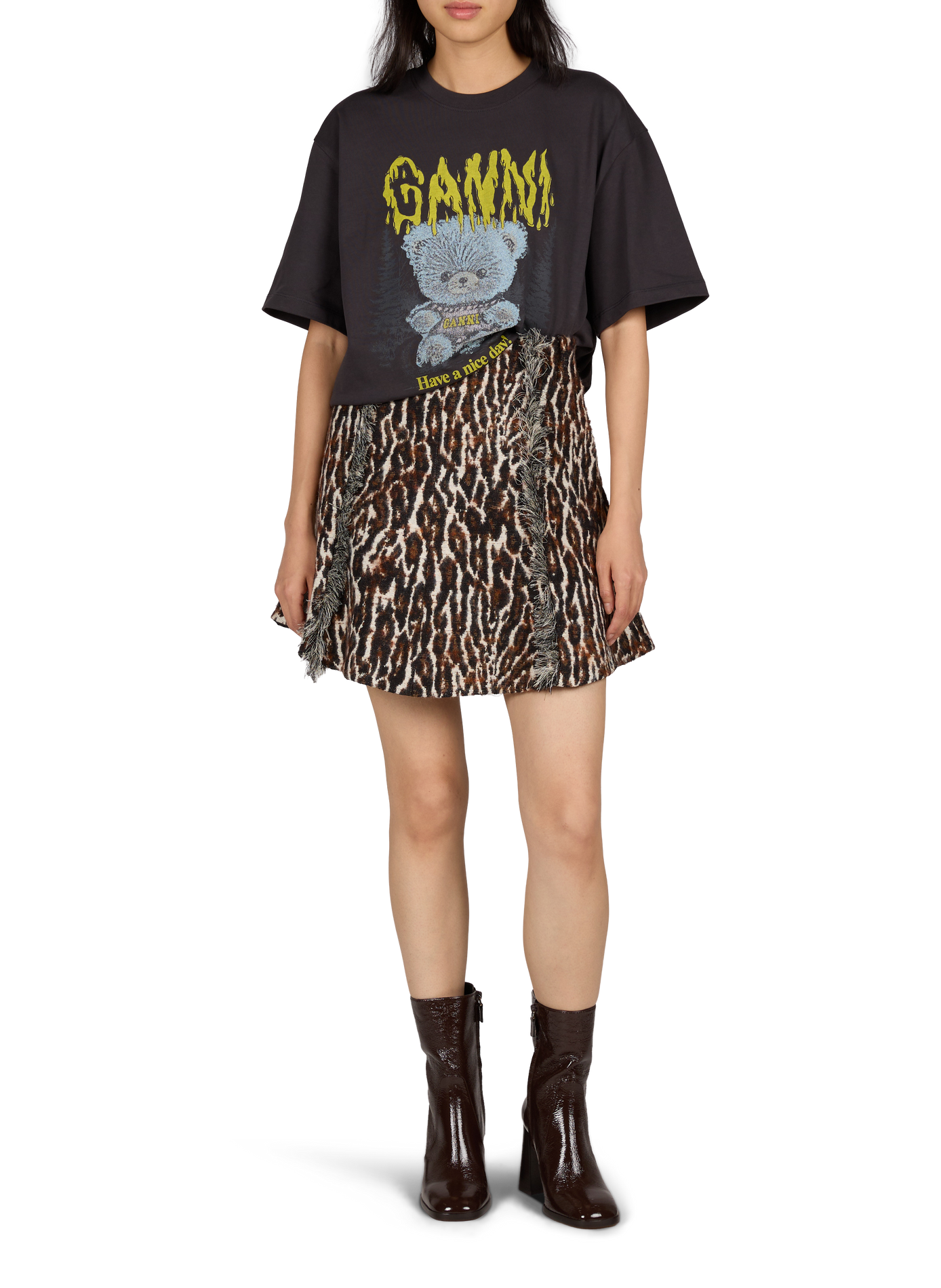Straight cotton t-shirt GANNI Grey