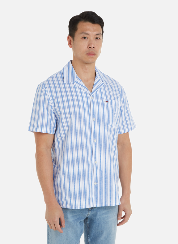 TOMMY HILFIGER Striped cotton and linen shirt Blue
