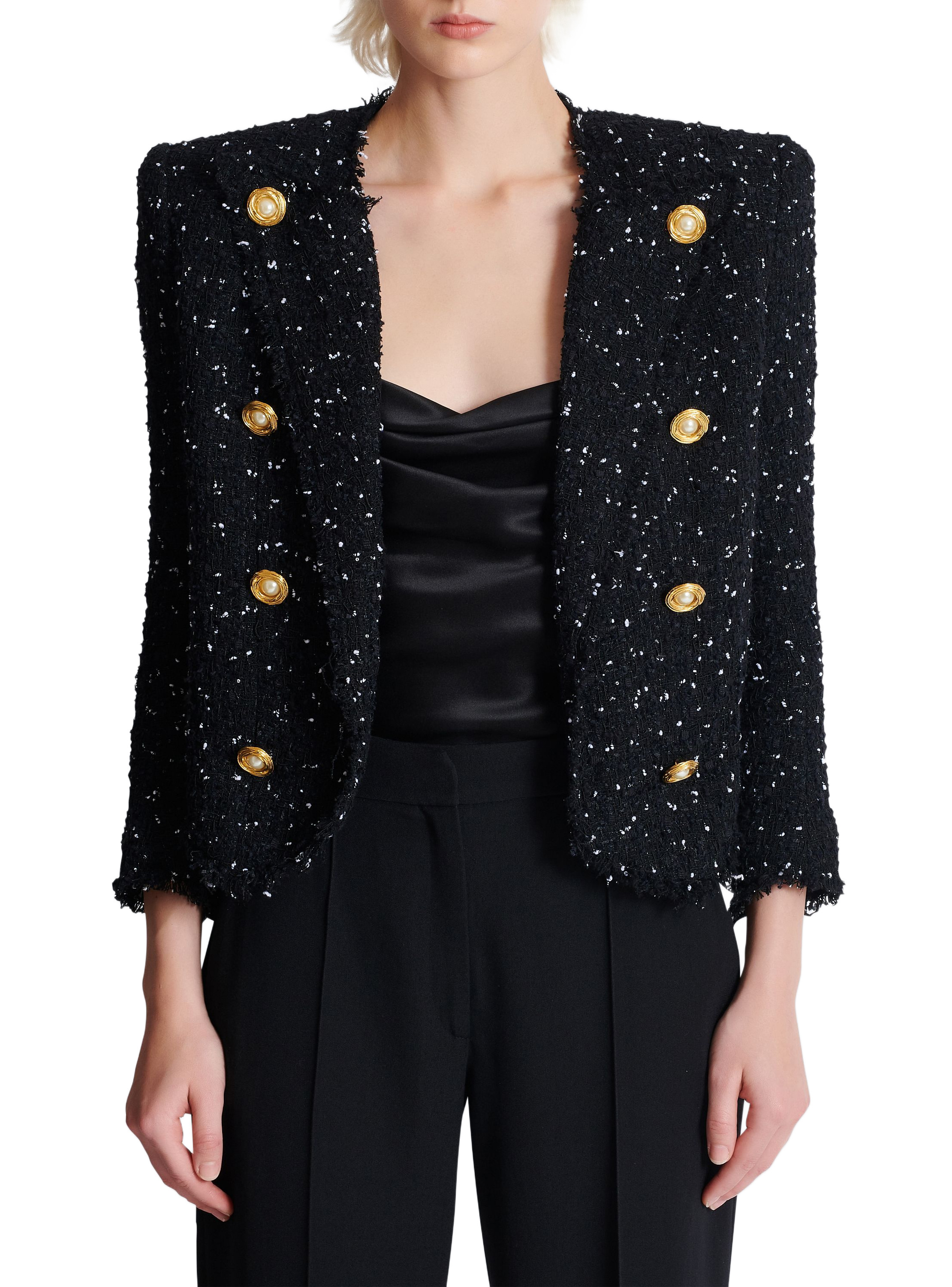 Spencer 8 boutons en tweed polka dots BALMAIN Noir