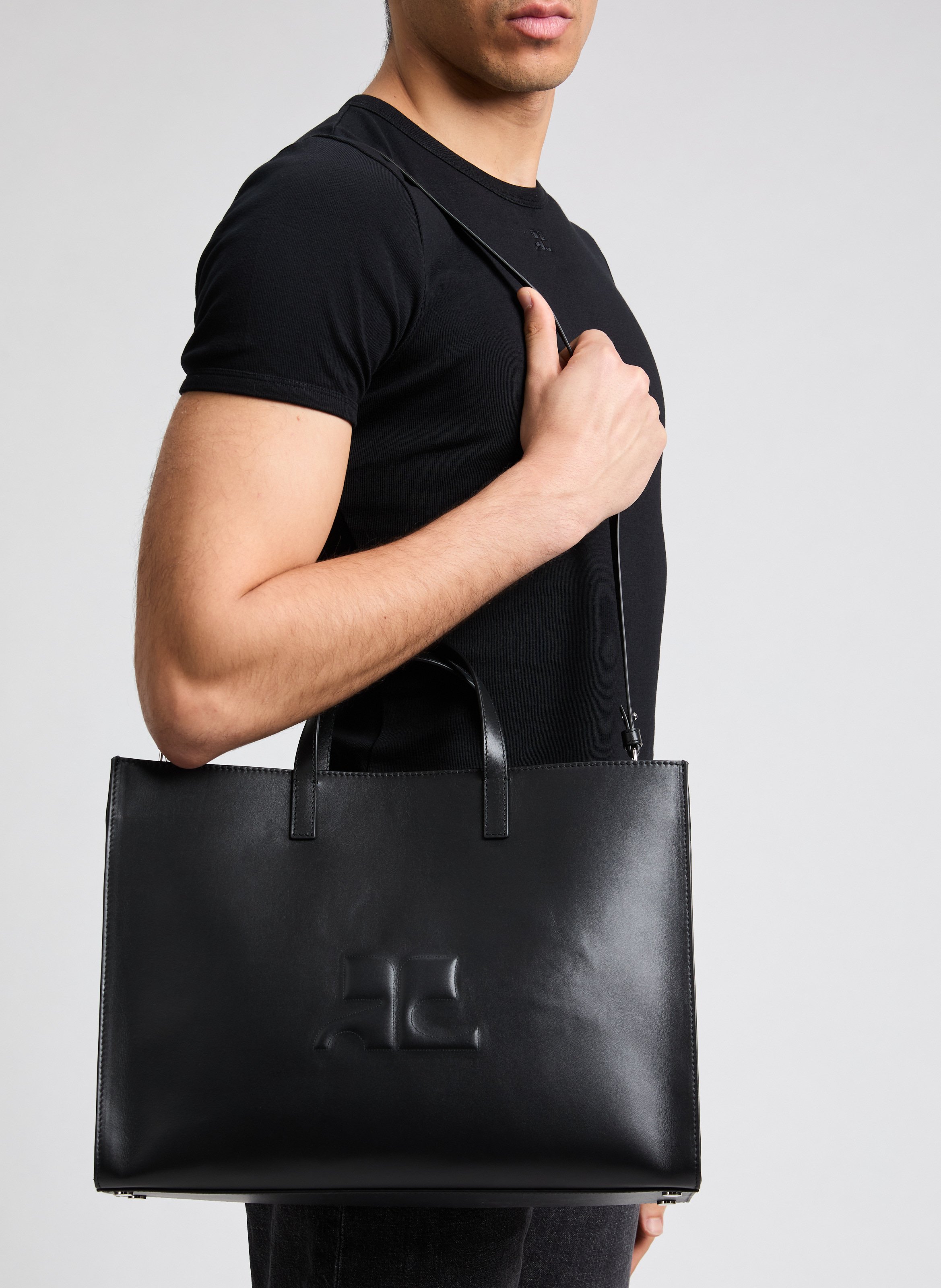 Heritage leather tote bag COURRÈGES Black