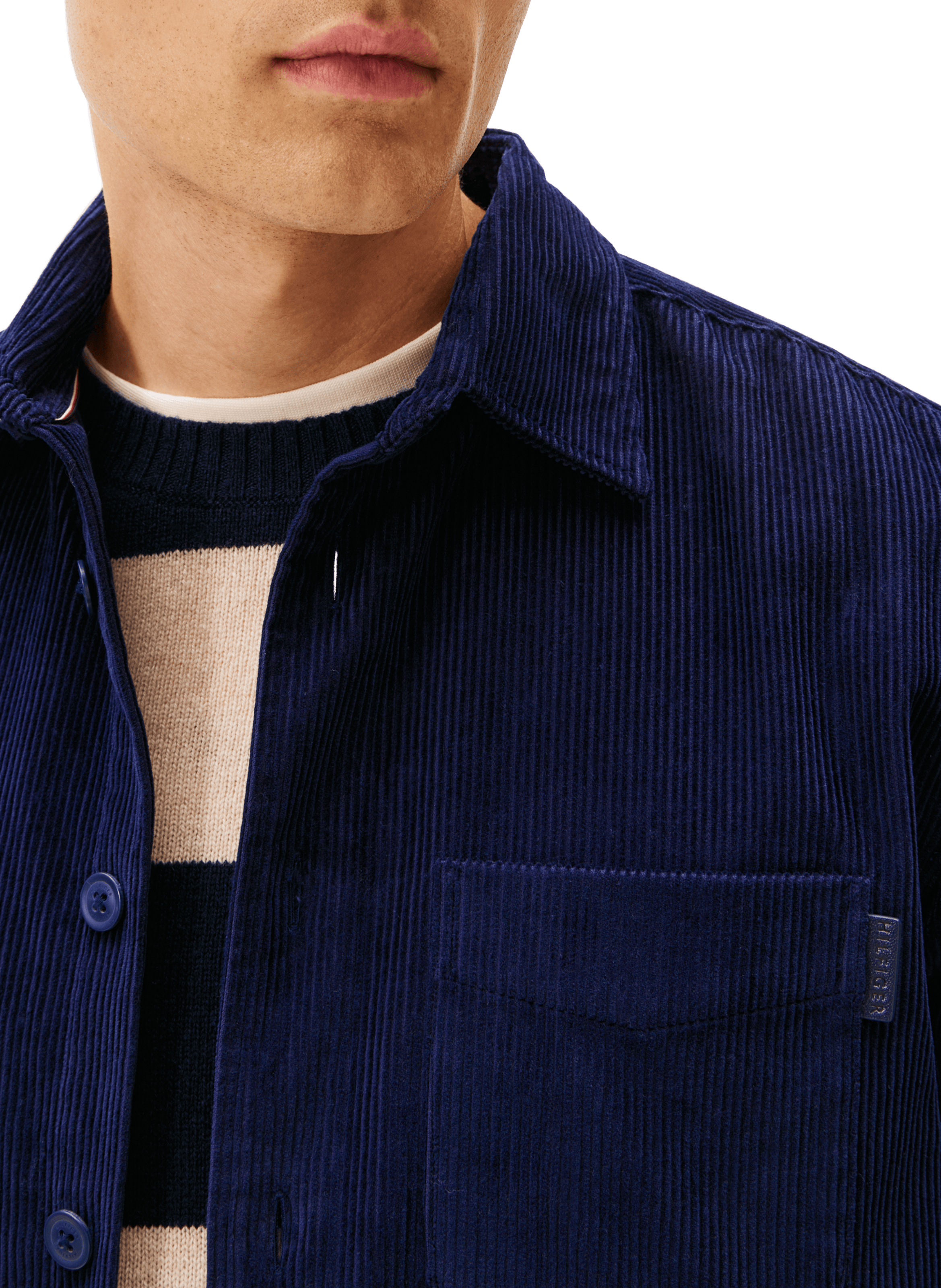 Chemise col classique manches contrastantes en coton Blue