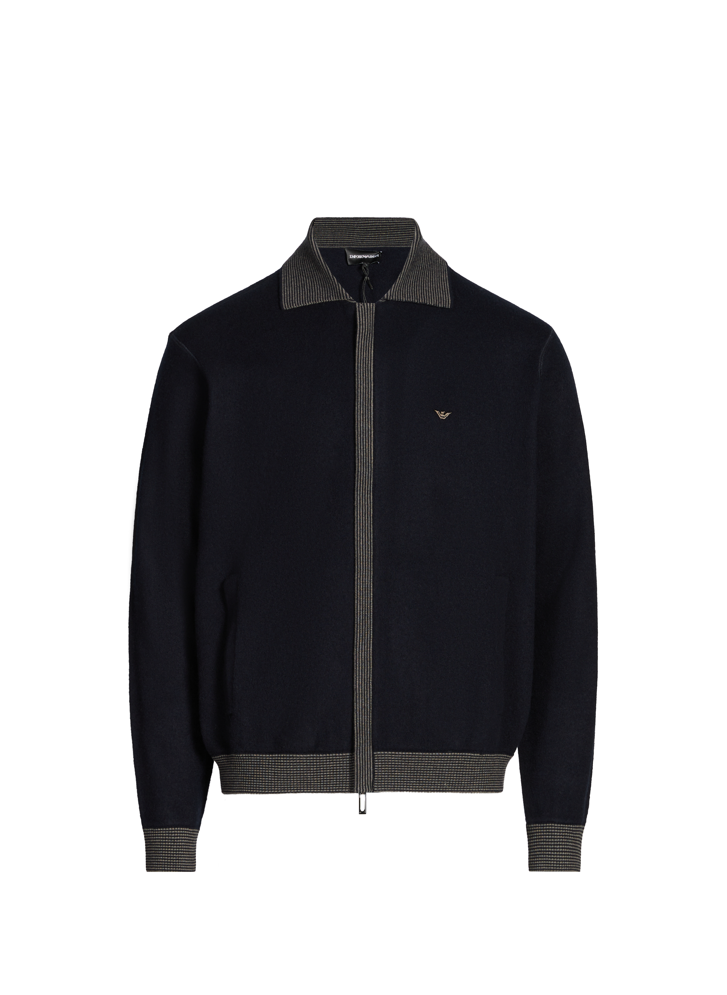 Zip-up sweater in virgin wool with embroidery EMPORIO ARMANI Blue