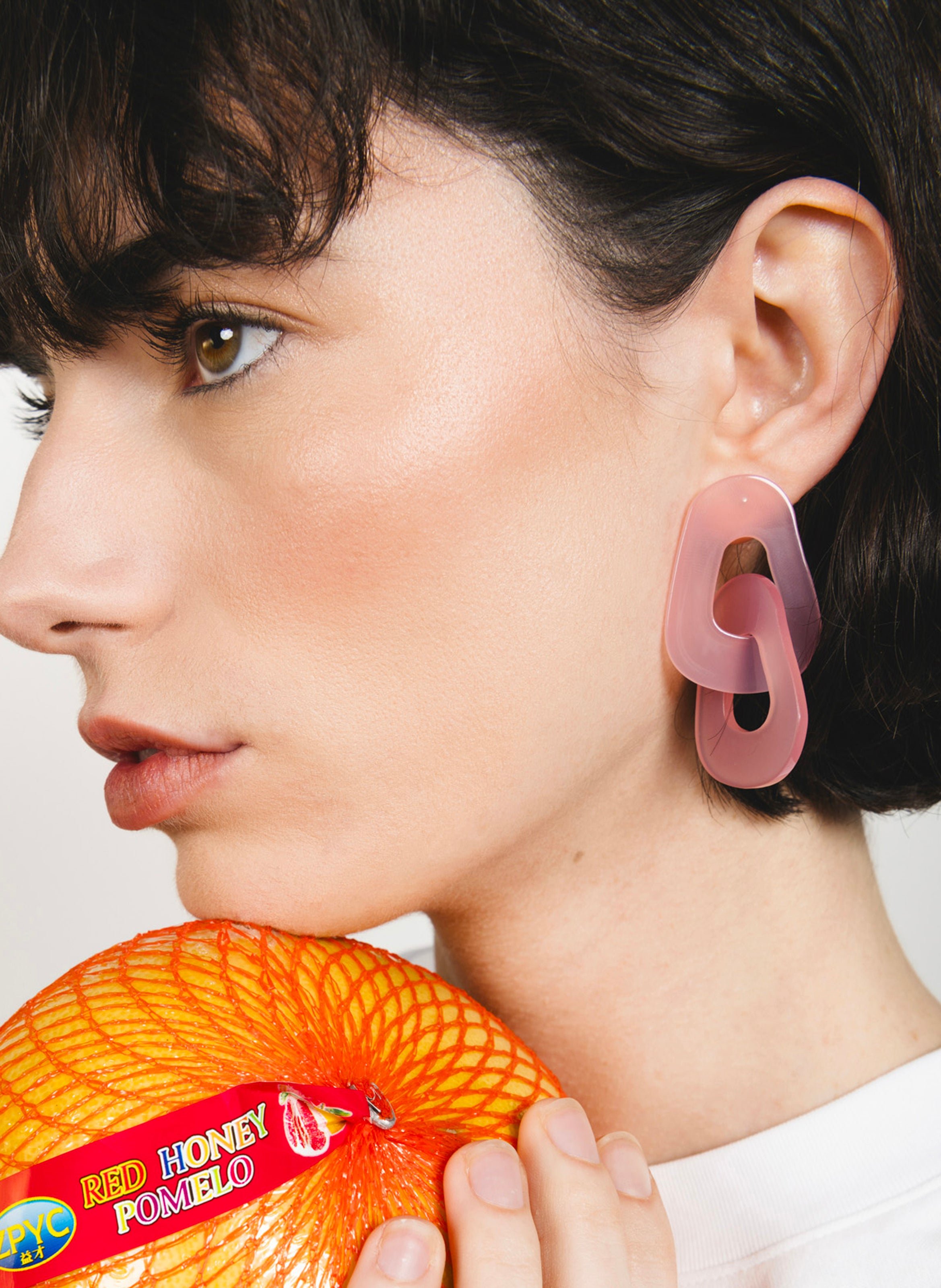 Boucles d'oreilles maillons en acétate de cellulose KURAGE GINZA Rose