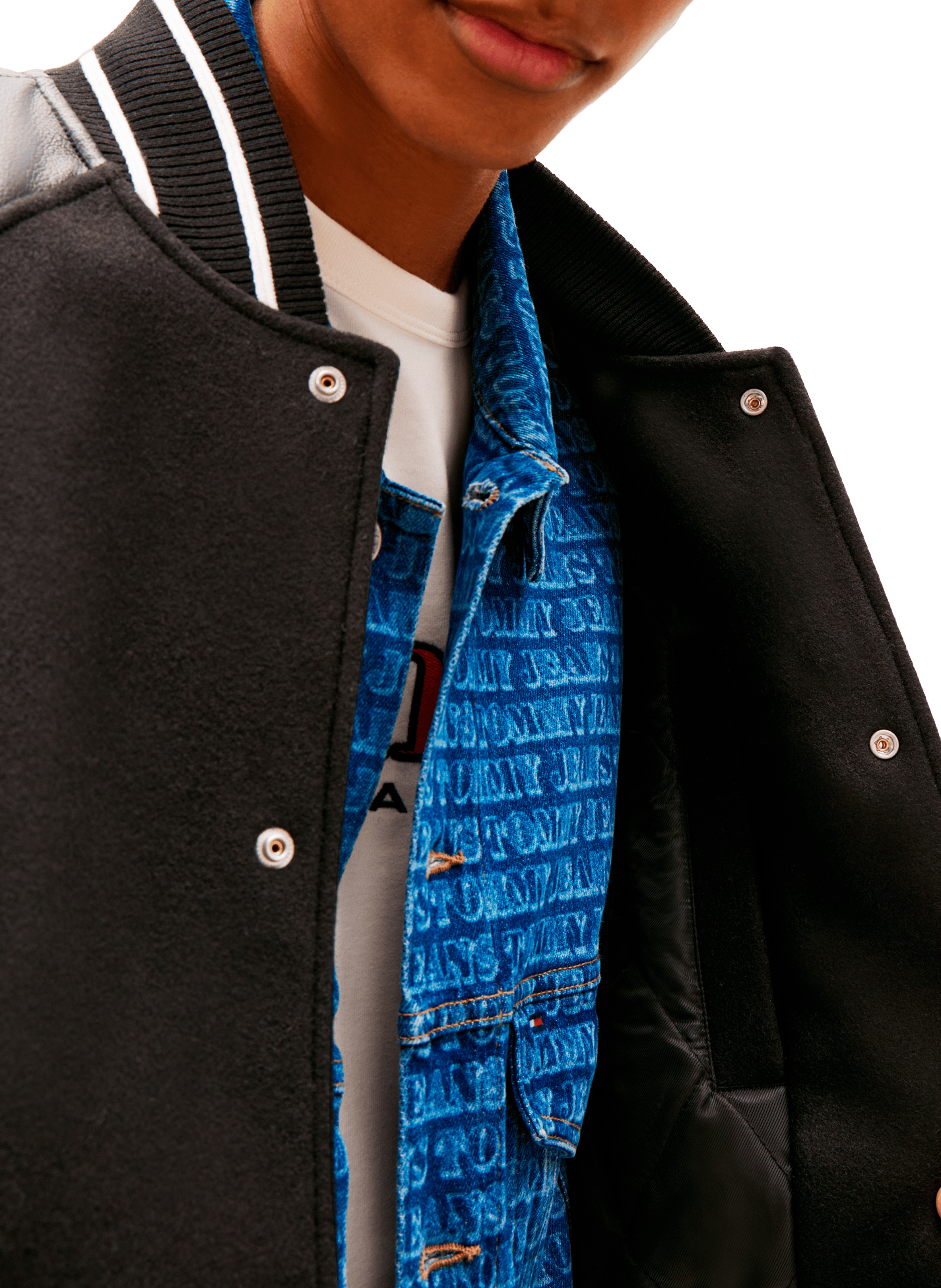 Bi-material teddy collar jacket with wool TOMMY HILFIGER Black