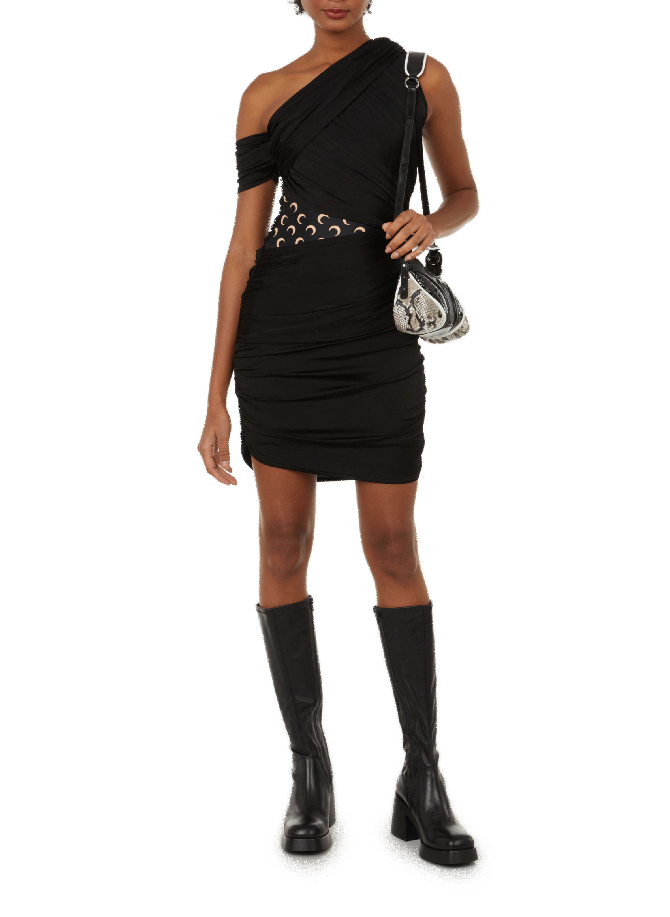 MARINE SERRE Robe drapée avec détail logo Noir