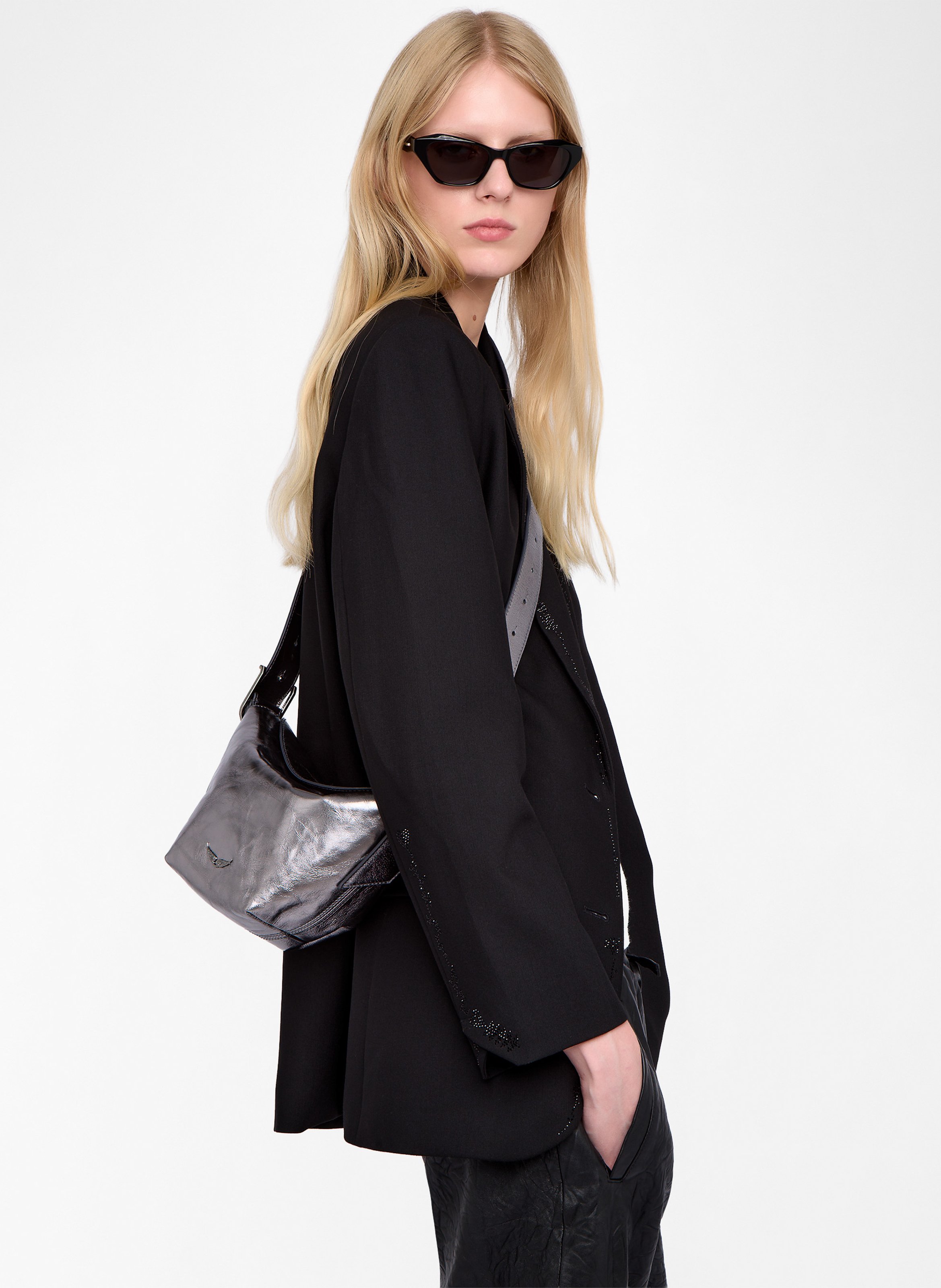 Sac porté épaule en cuir métallisé baby jane ZADIG&VOLTAIRE Gris