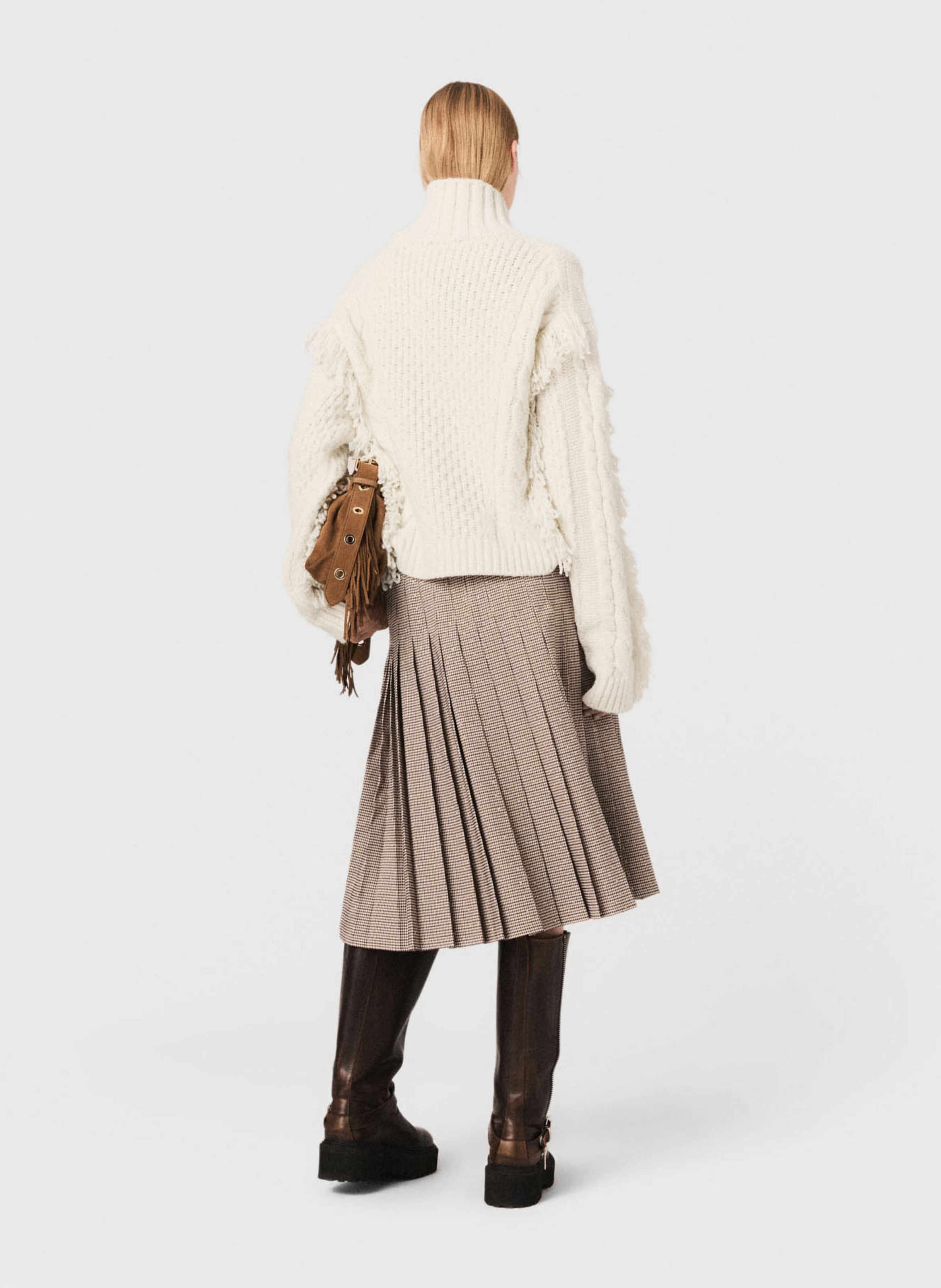 Jupe midi évasée plissée MAJE Marron