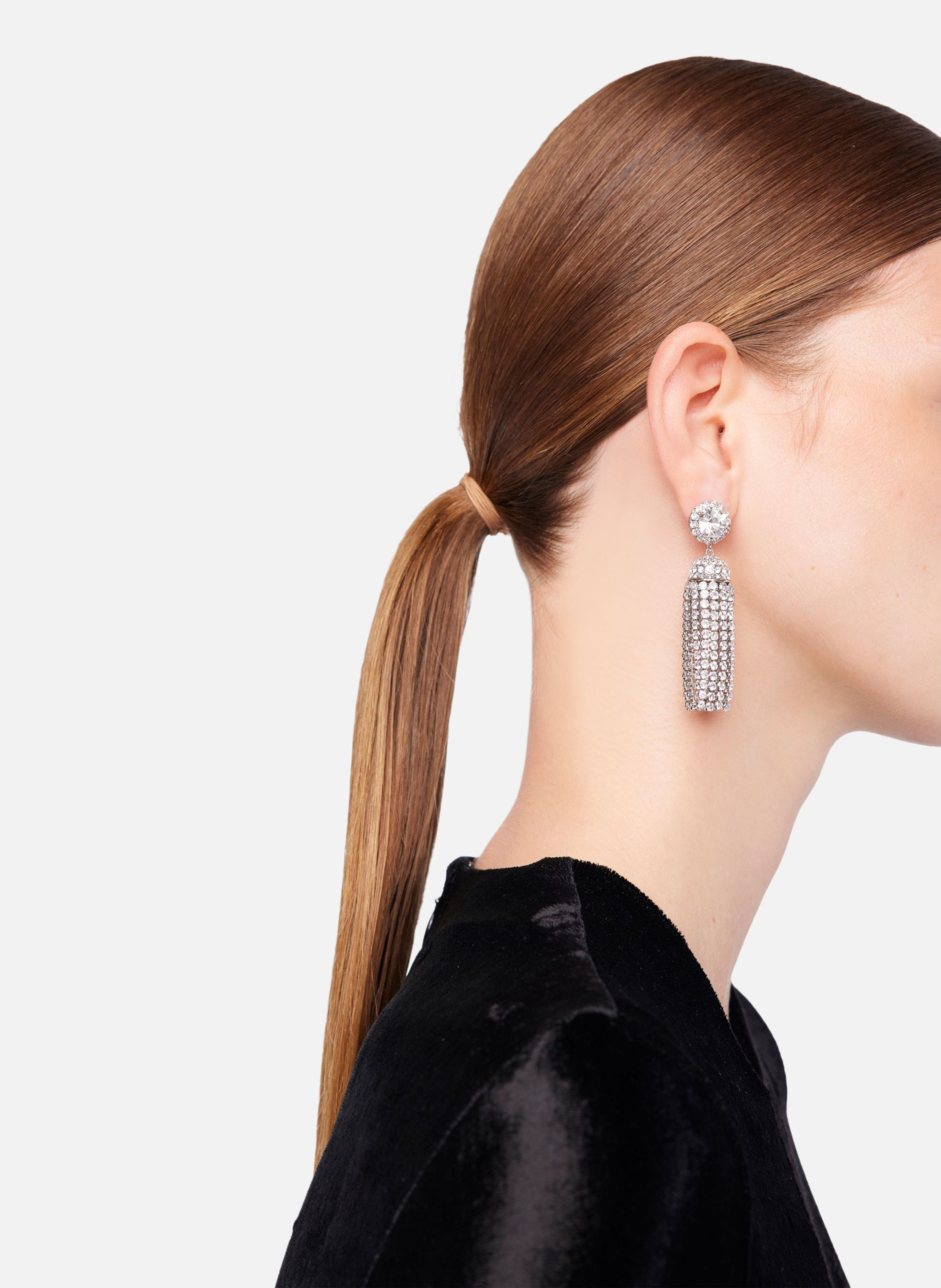 Boucles d’oreilles pompon en strass RABANNE Argent