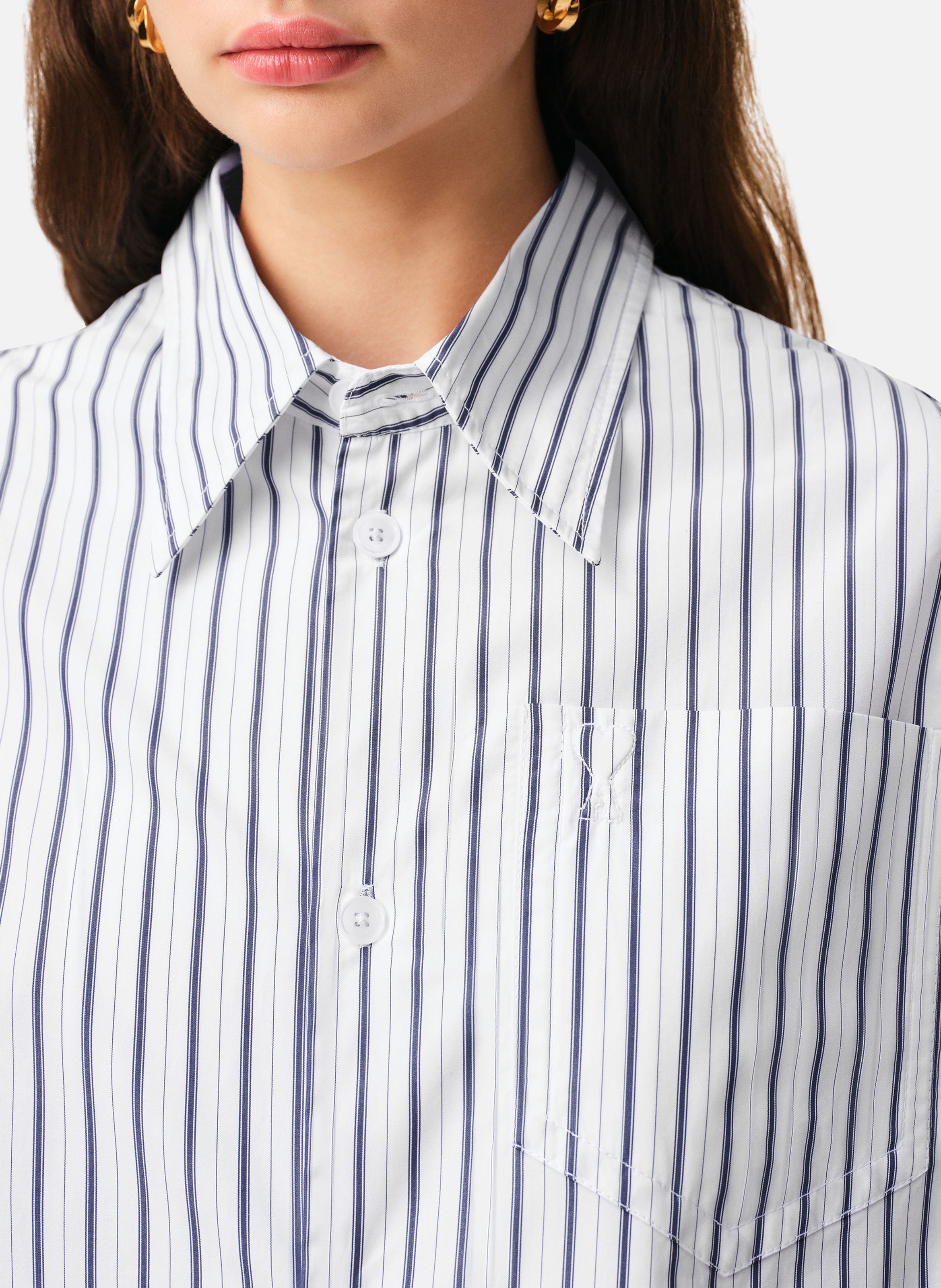 Chemise rayée manches longues ami de coeur unisexe en coton AMI PARIS Blanc