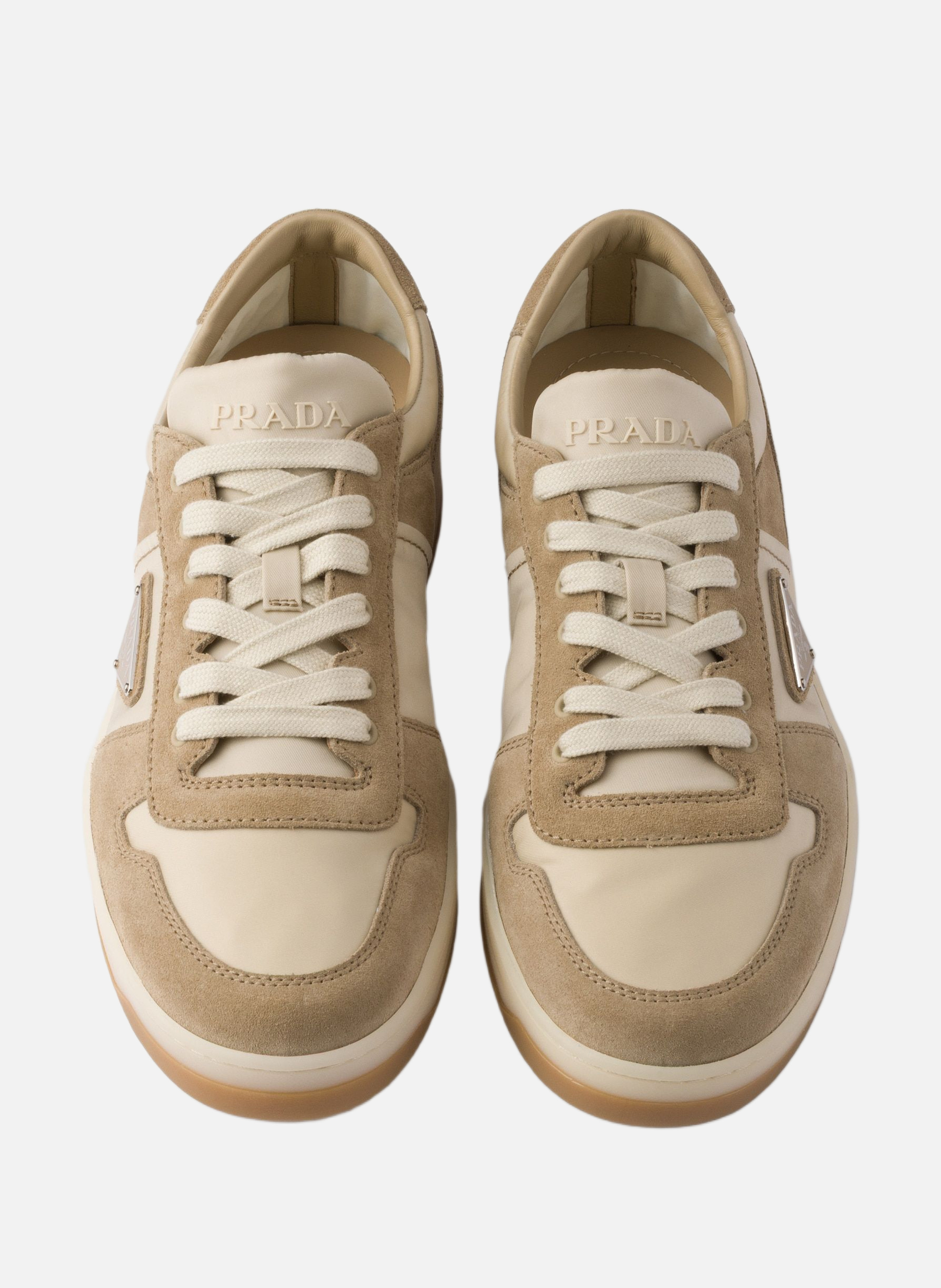 Sneakers downtown en re-nylon et veau velours PRADA Beige