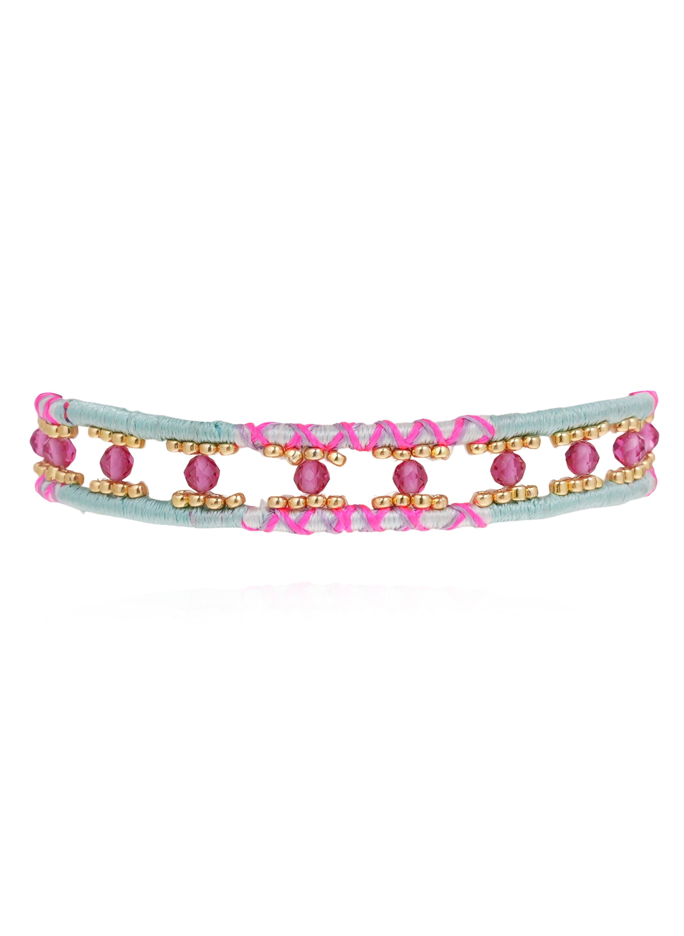 Bracelet manchette perles et liens fermoir aimanté YLIM HIPANEMA Rose