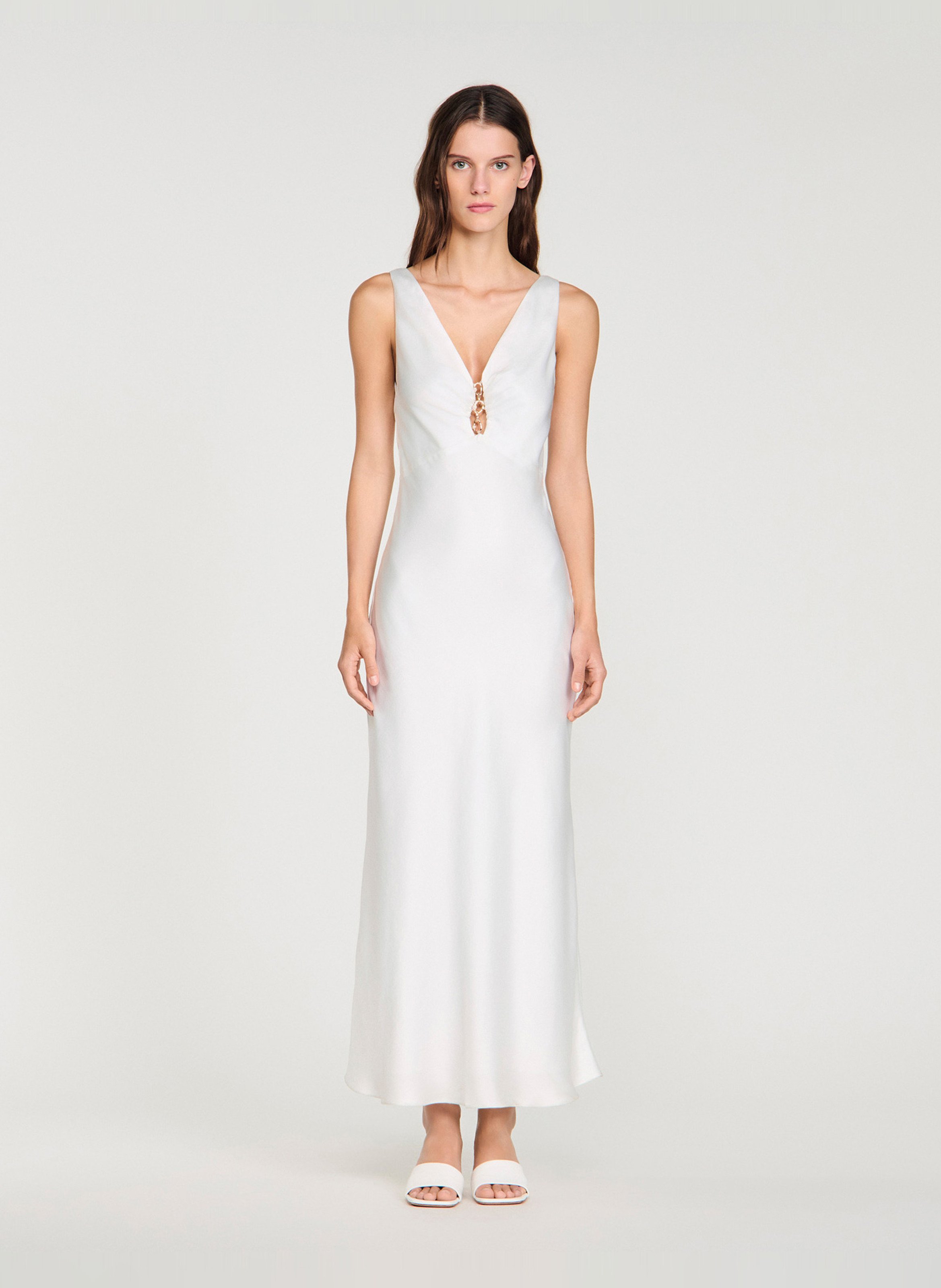 Robe longue satinée SANDRO Blanc