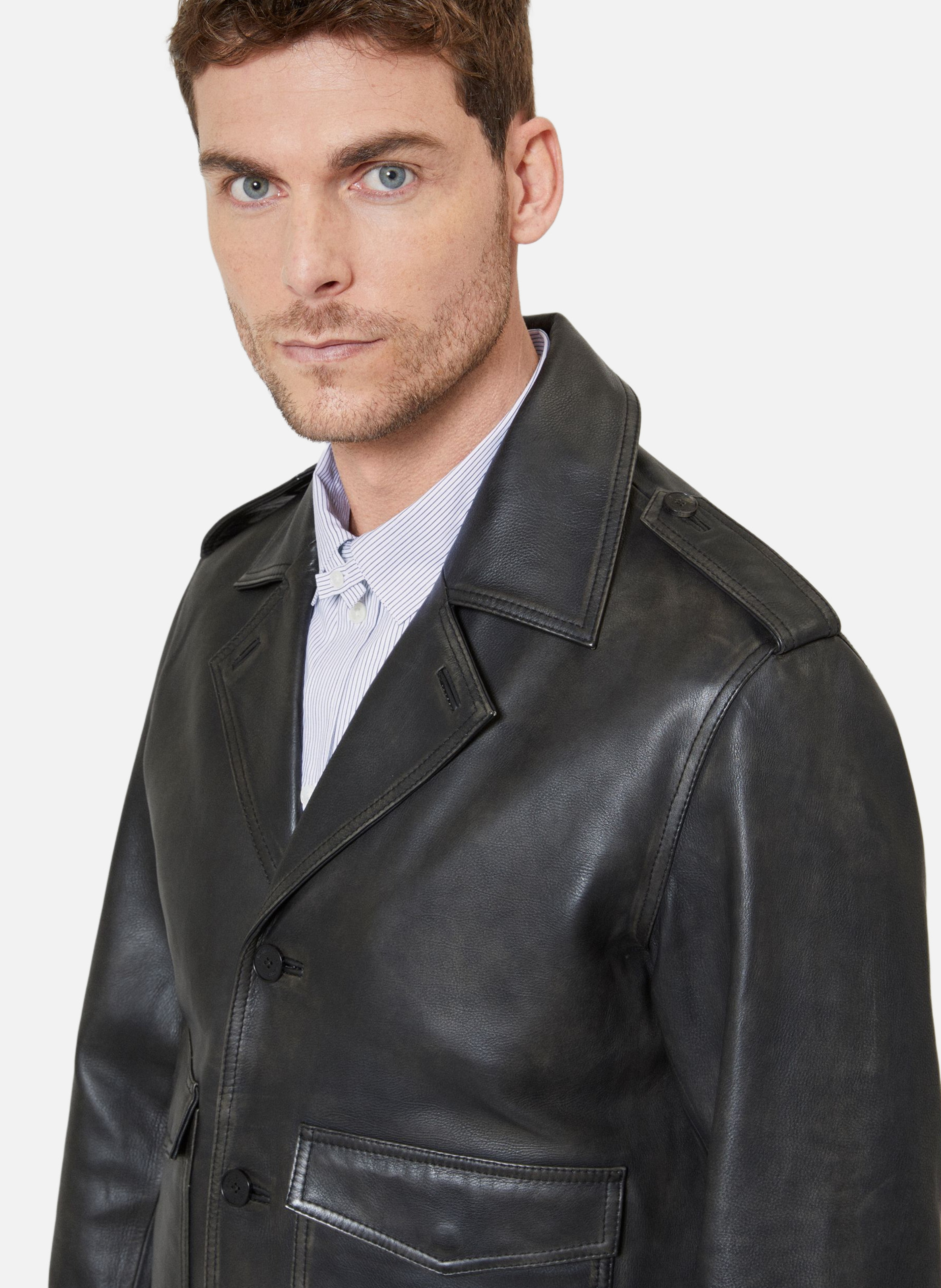 Blouson boutonné en cuir THE KOOPLES Noir