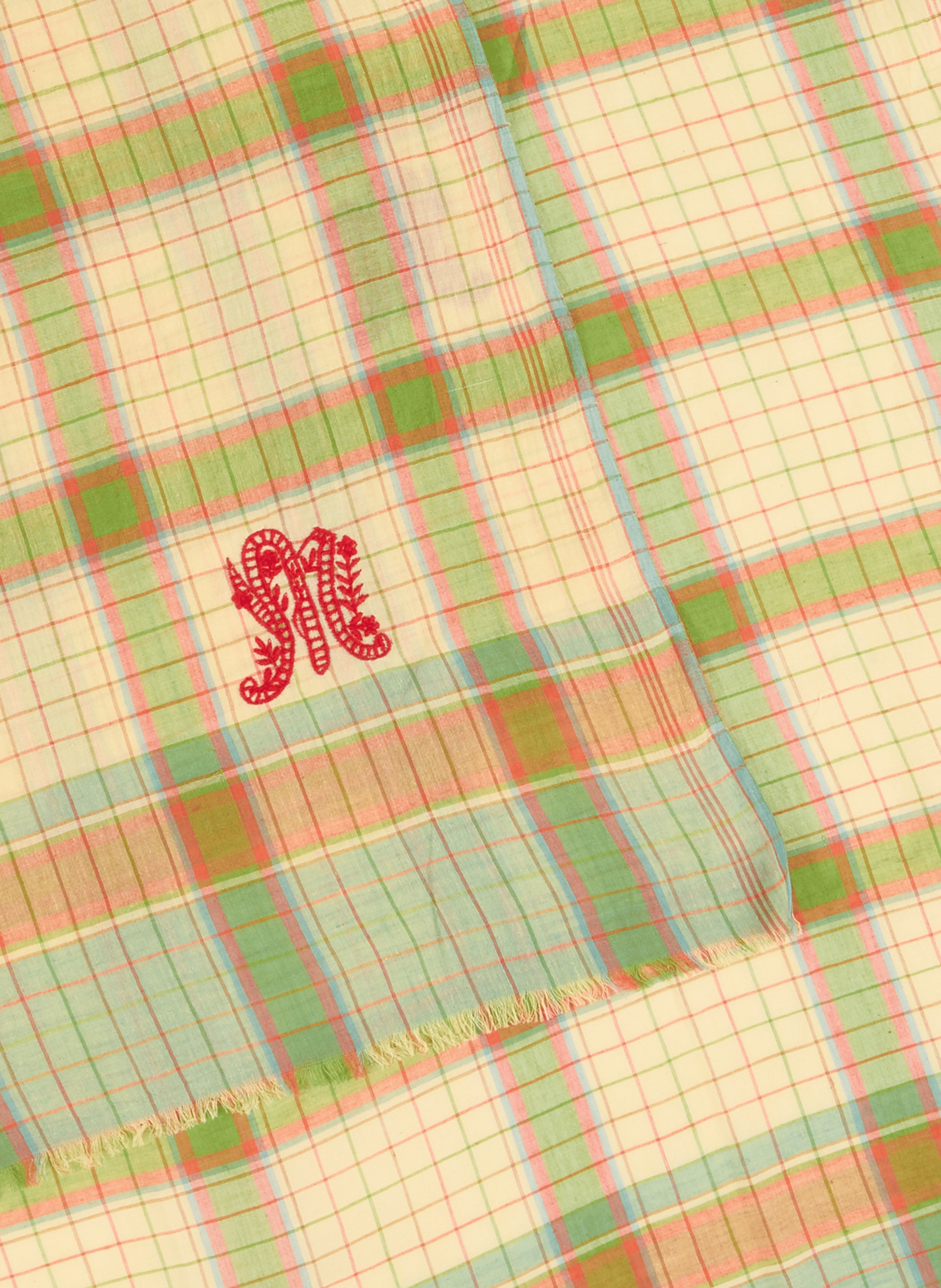 Checkered Alphabet Cotton Scarf MOISMONT Green