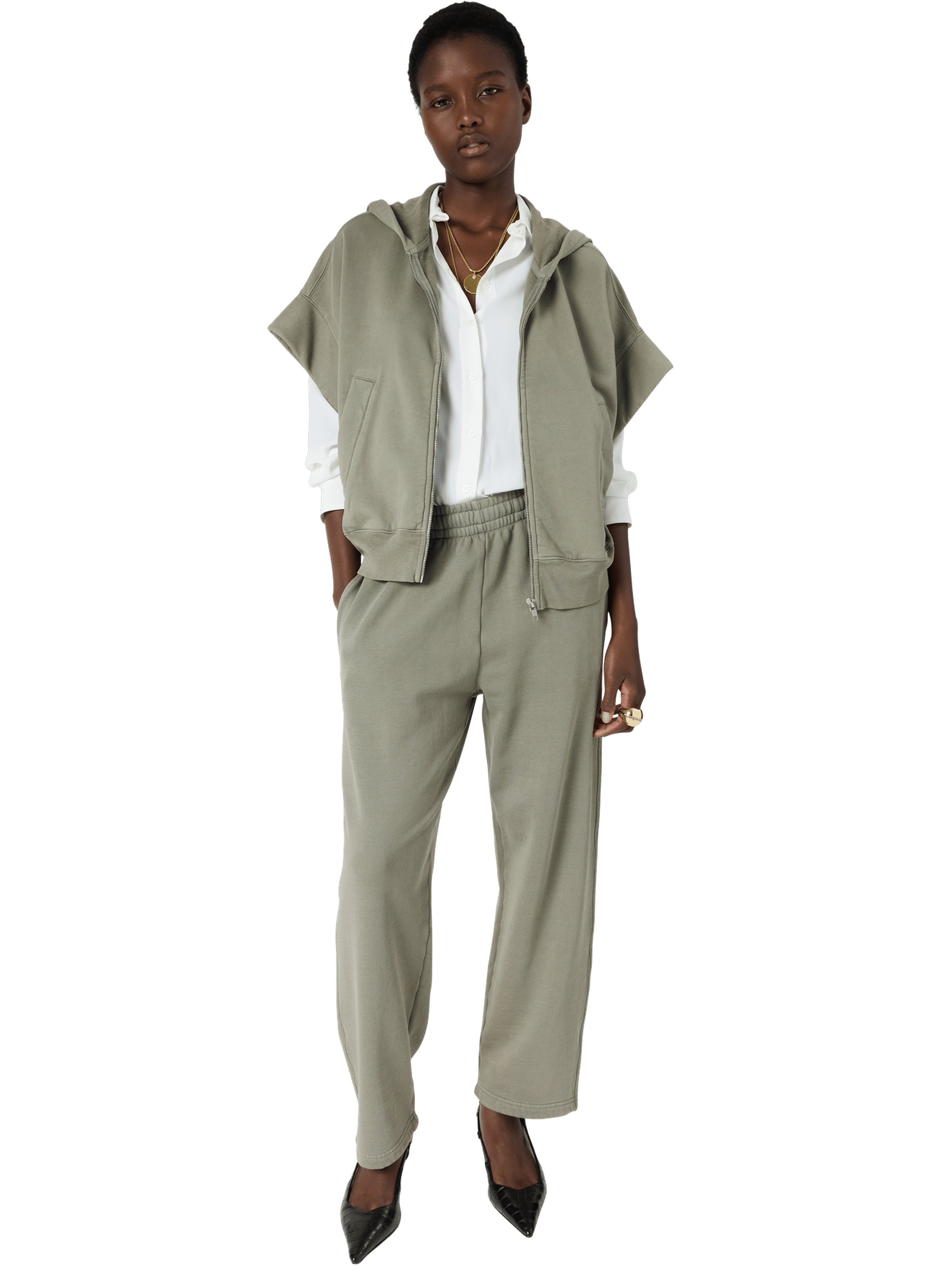 Sweat oversize à manches courtes et capuche - milene Vert