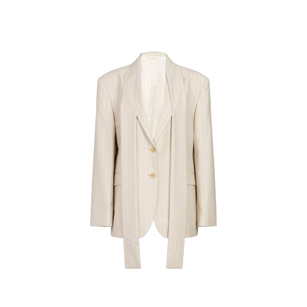 Blazer rayé à foulard assorti en laine Blazer rayé à foulard assorti en laine