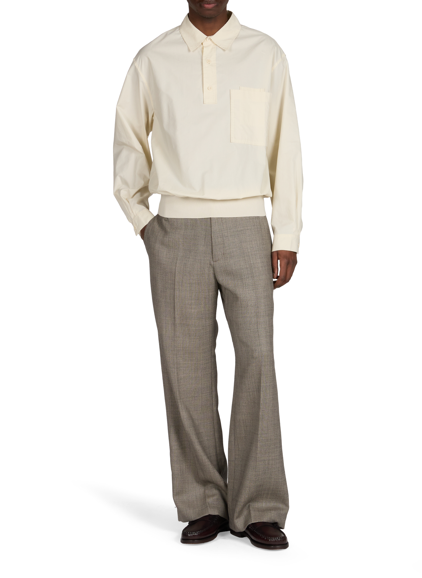 Solid polo collar shirt in blended cotton AMOMENTO White