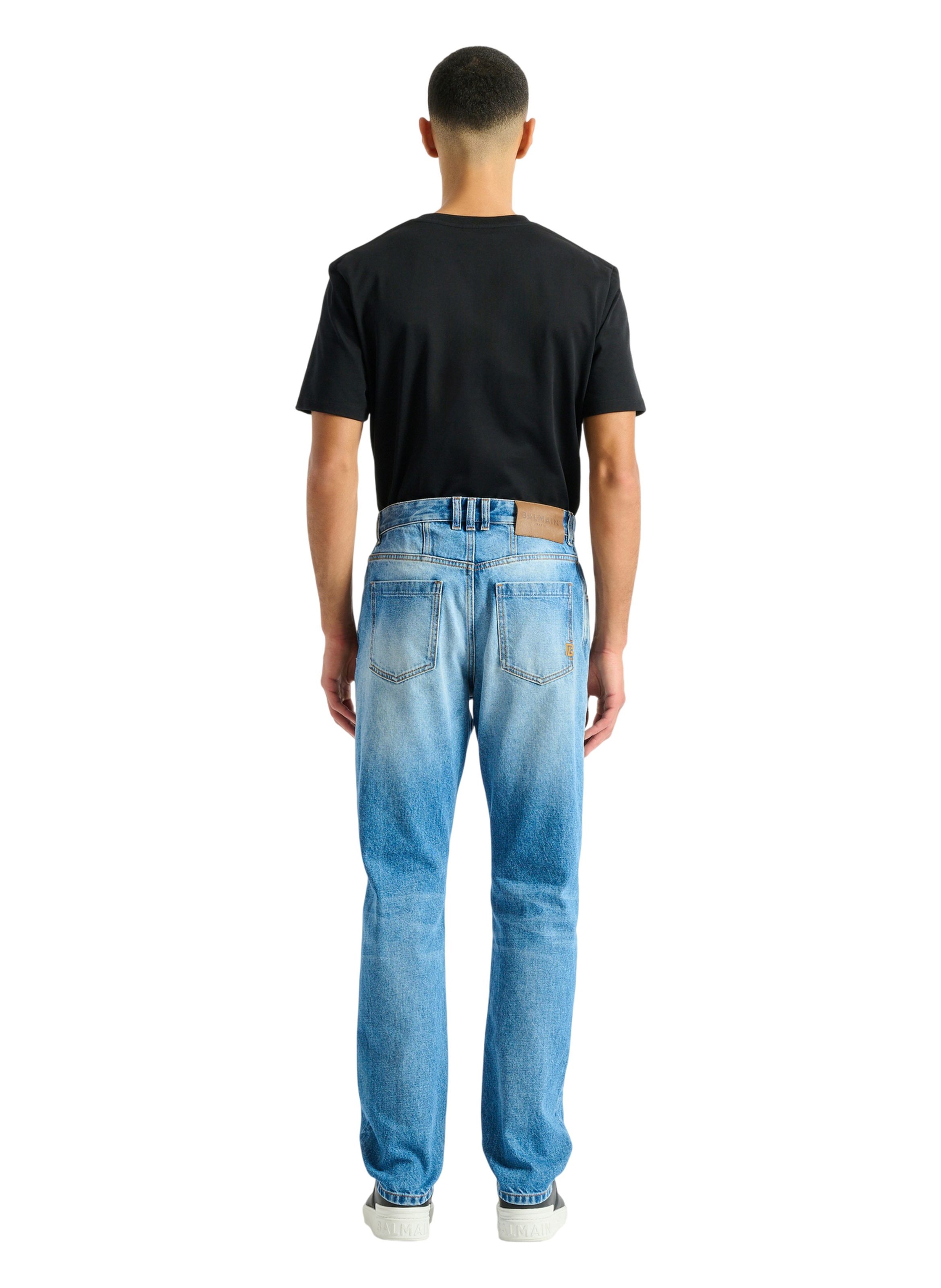 Jean droit en denim délavé blue BALMAIN Bleu