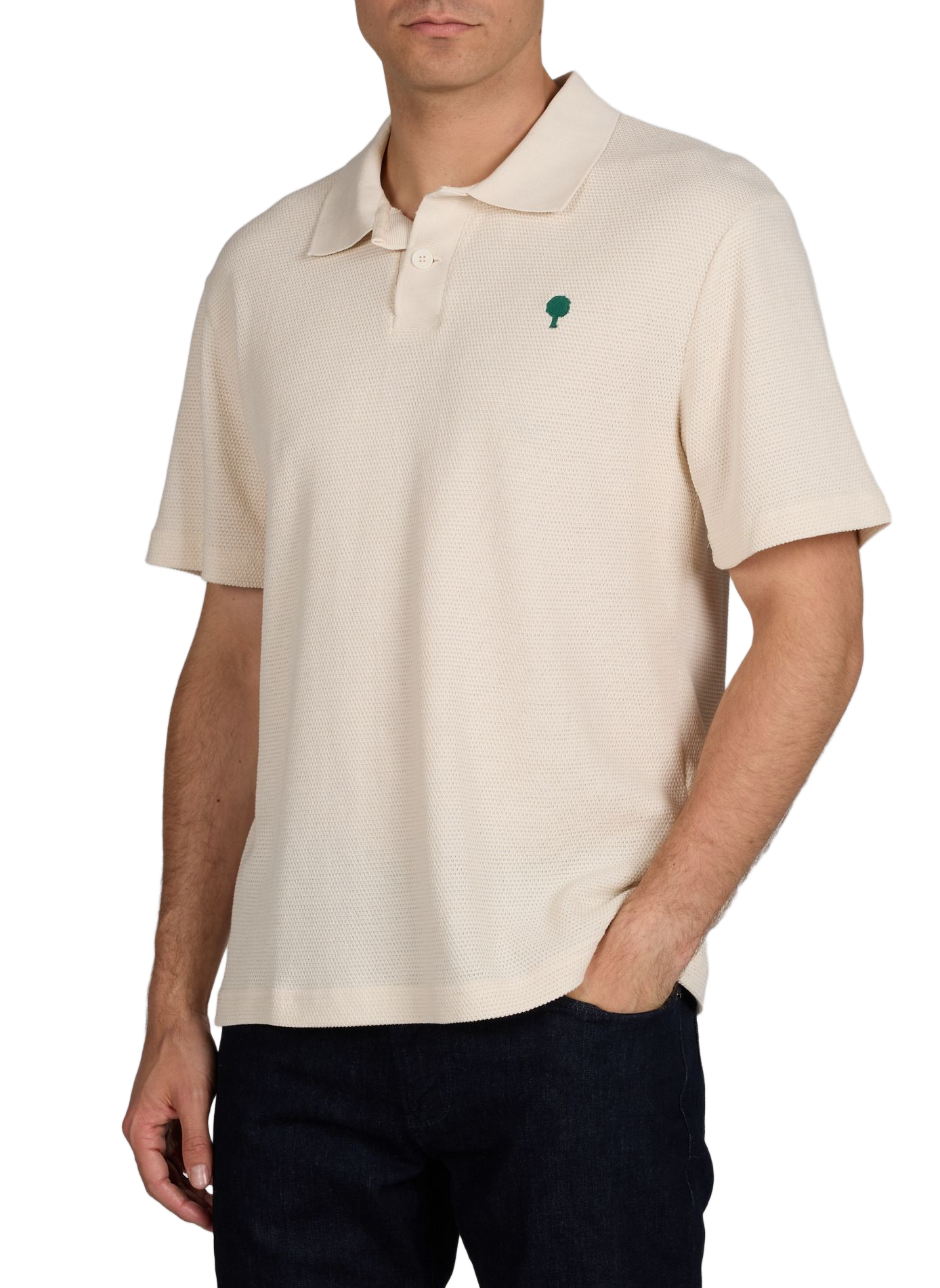Short-sleeved textured cotton piqué polo FAGUO Beige