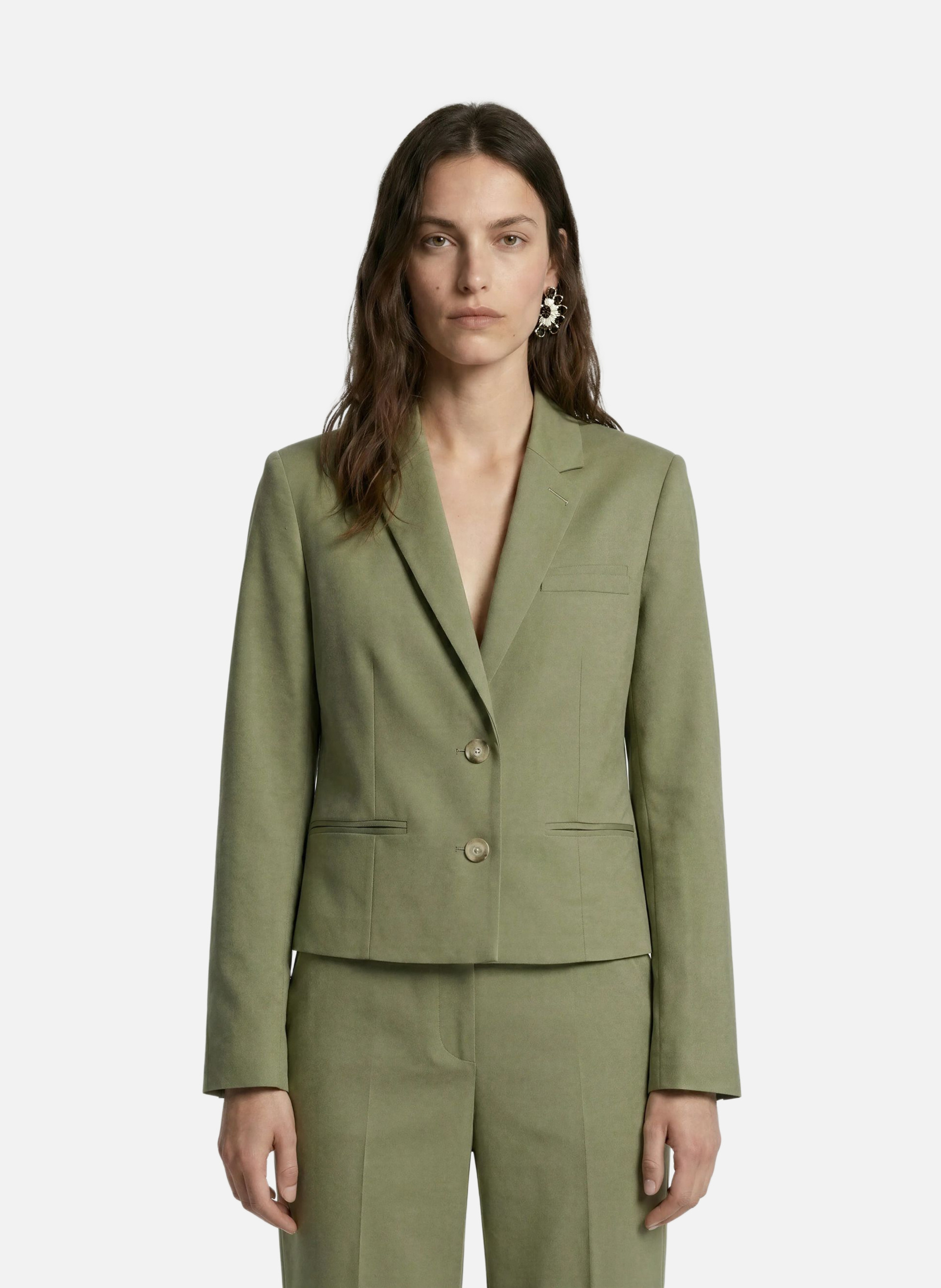 Veste de tailleur courte en lin et coton THE KOOPLES Vert