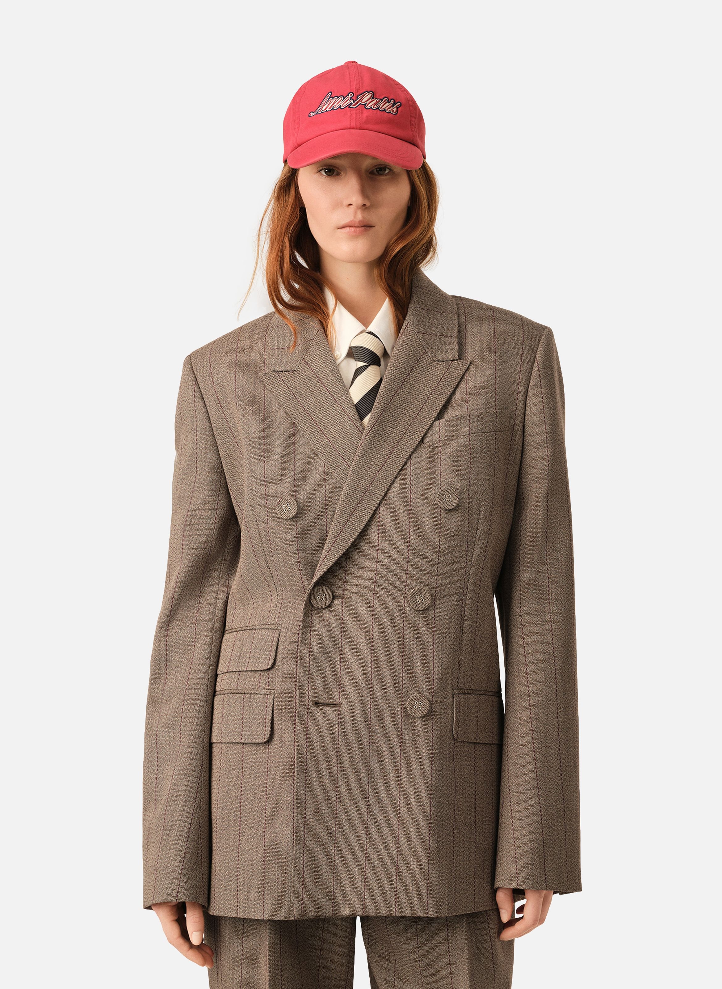 Veste rayée double boutonnage en laine AMI PARIS Marron