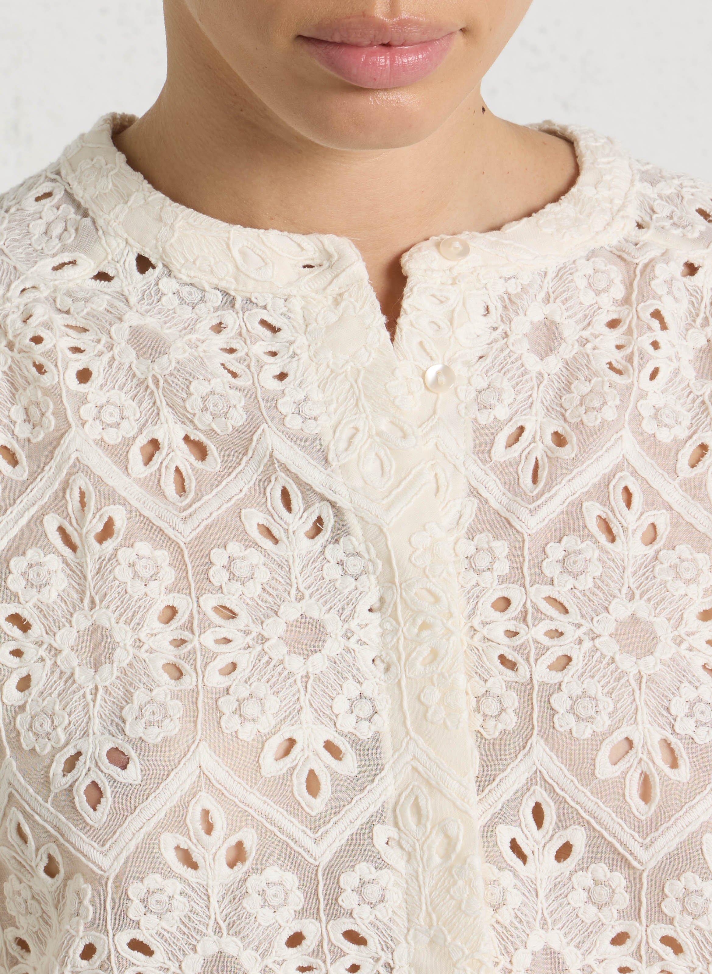 Chemise droite col rond brodée camomille MAISON 123 Beige