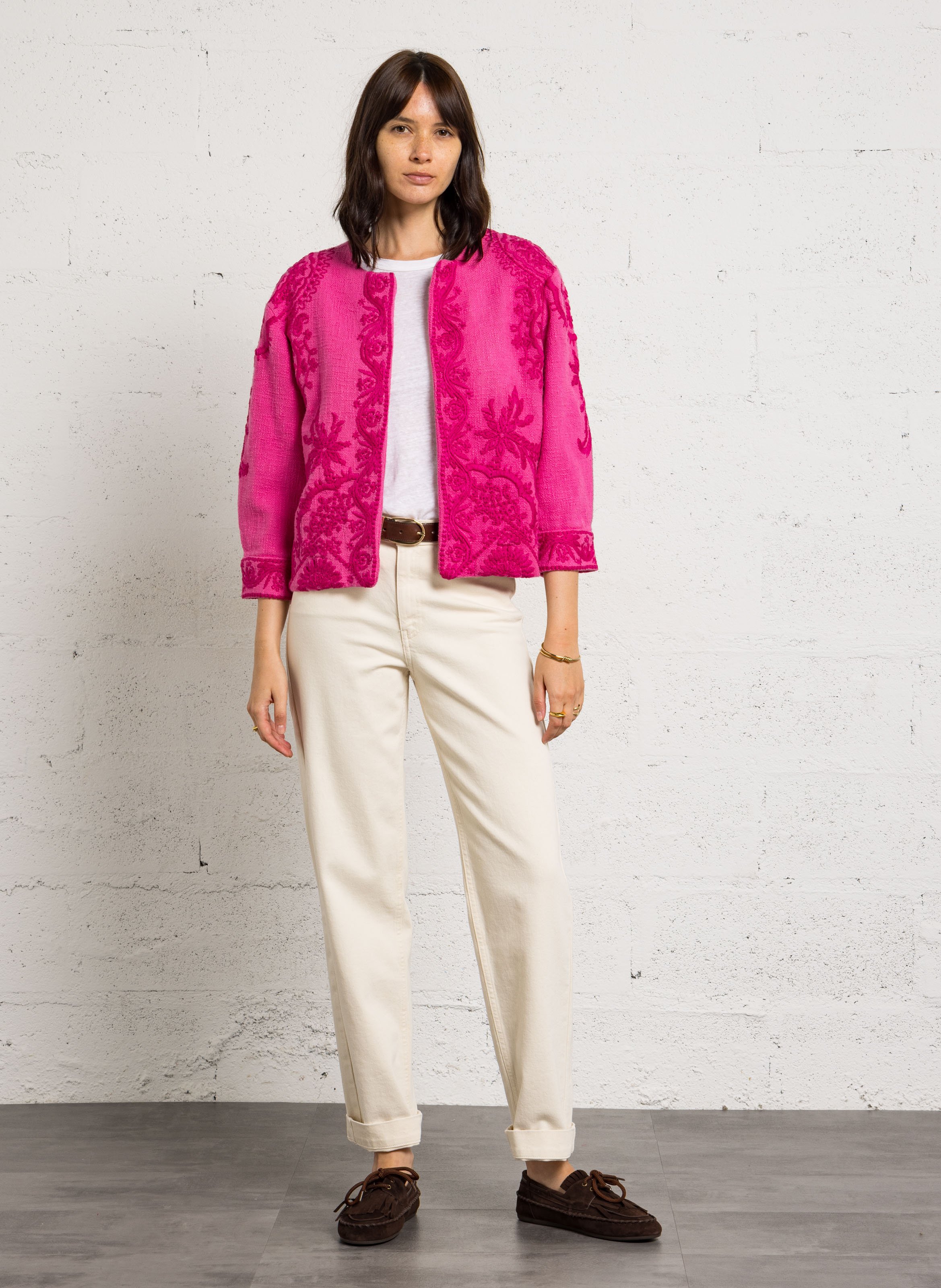 Veste courte droite brodée valma MAISON 123 Rose