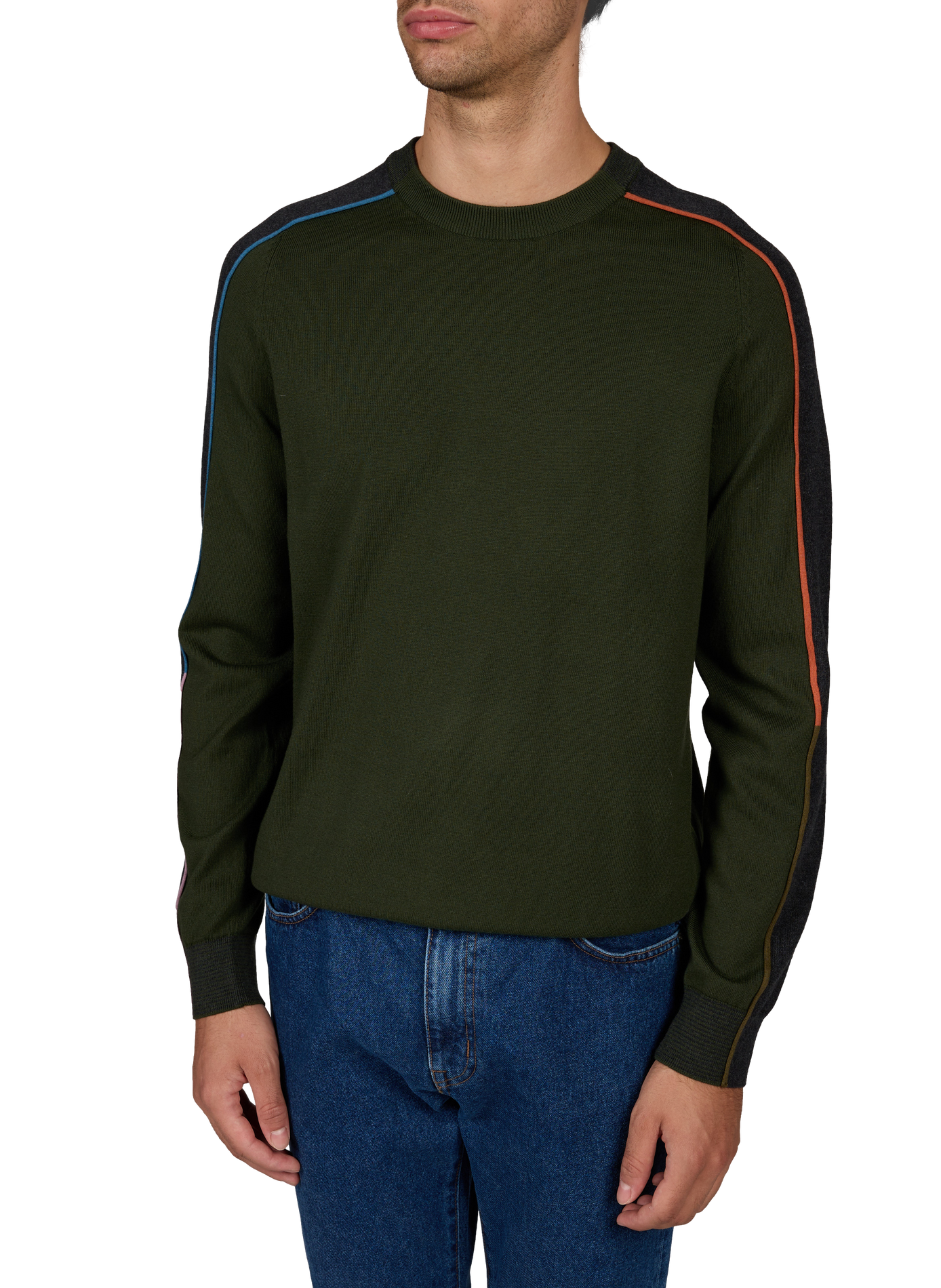 Straight fit round neck sweater in cotton and wool PAUL SMITH Green