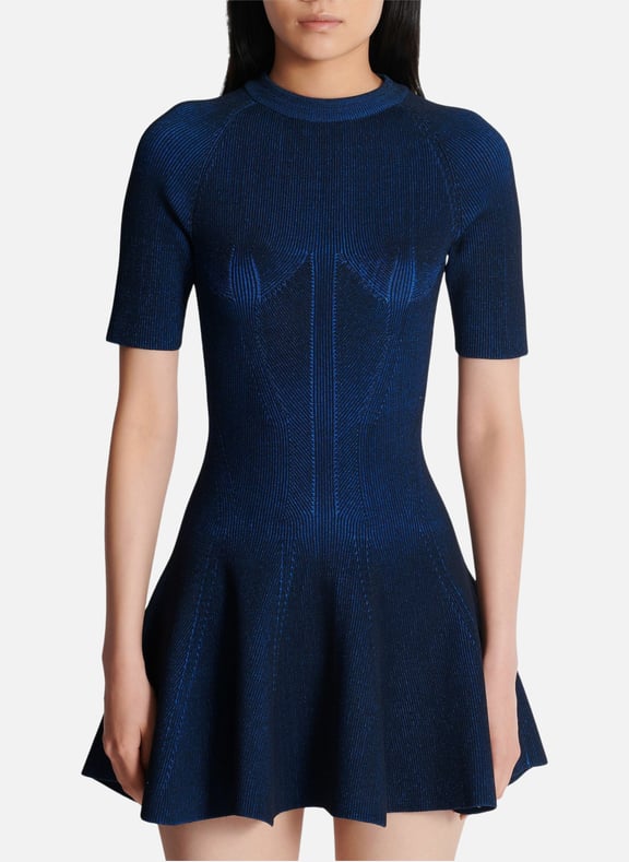 Robe trapèze courte en maille Bleu by BALMAIN BALMAIN Robe trapèze courte en maille Bleu