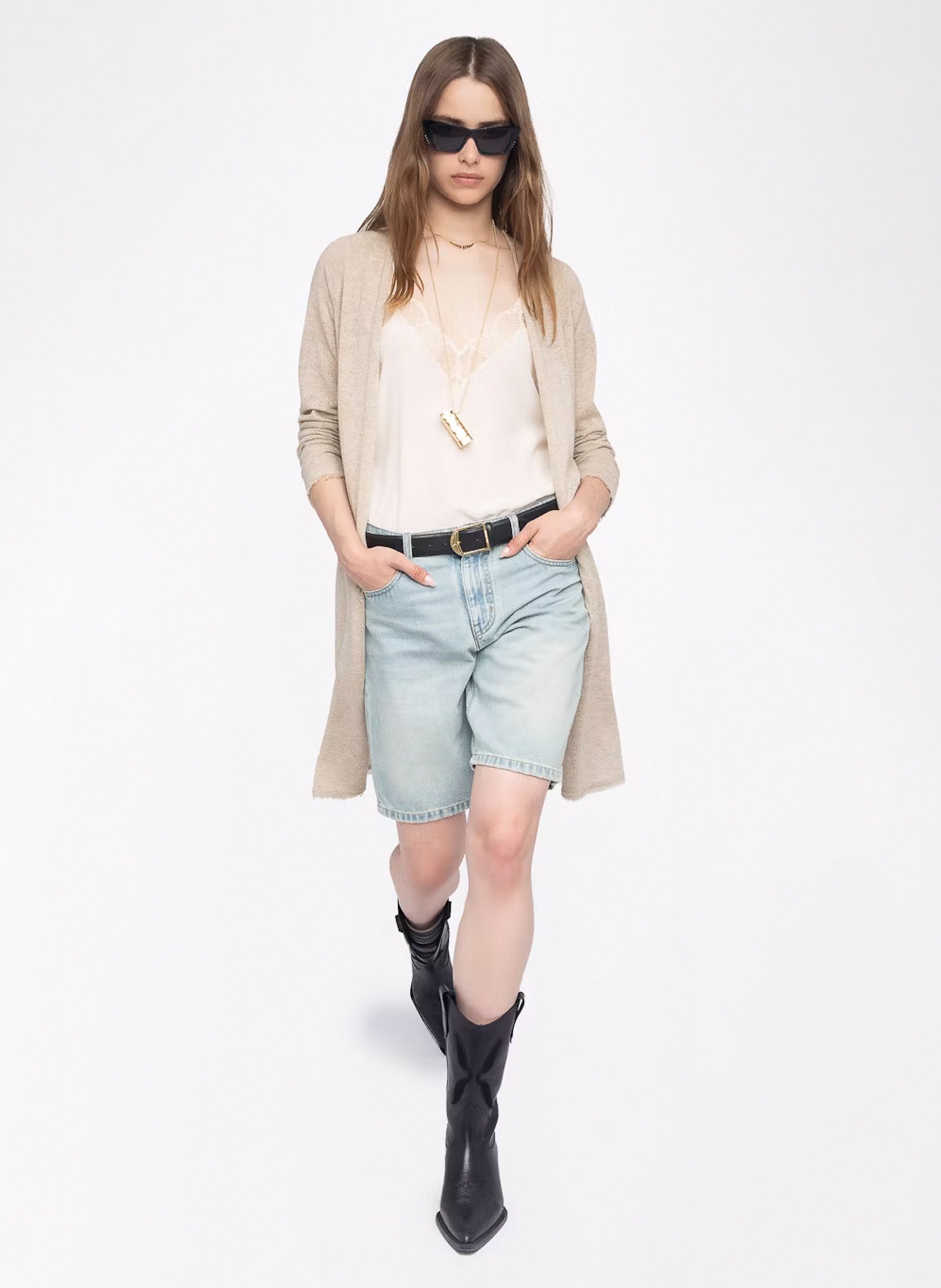 Cardigan long maille pointelle en cachemire daffyz ZADIG&VOLTAIRE Beige