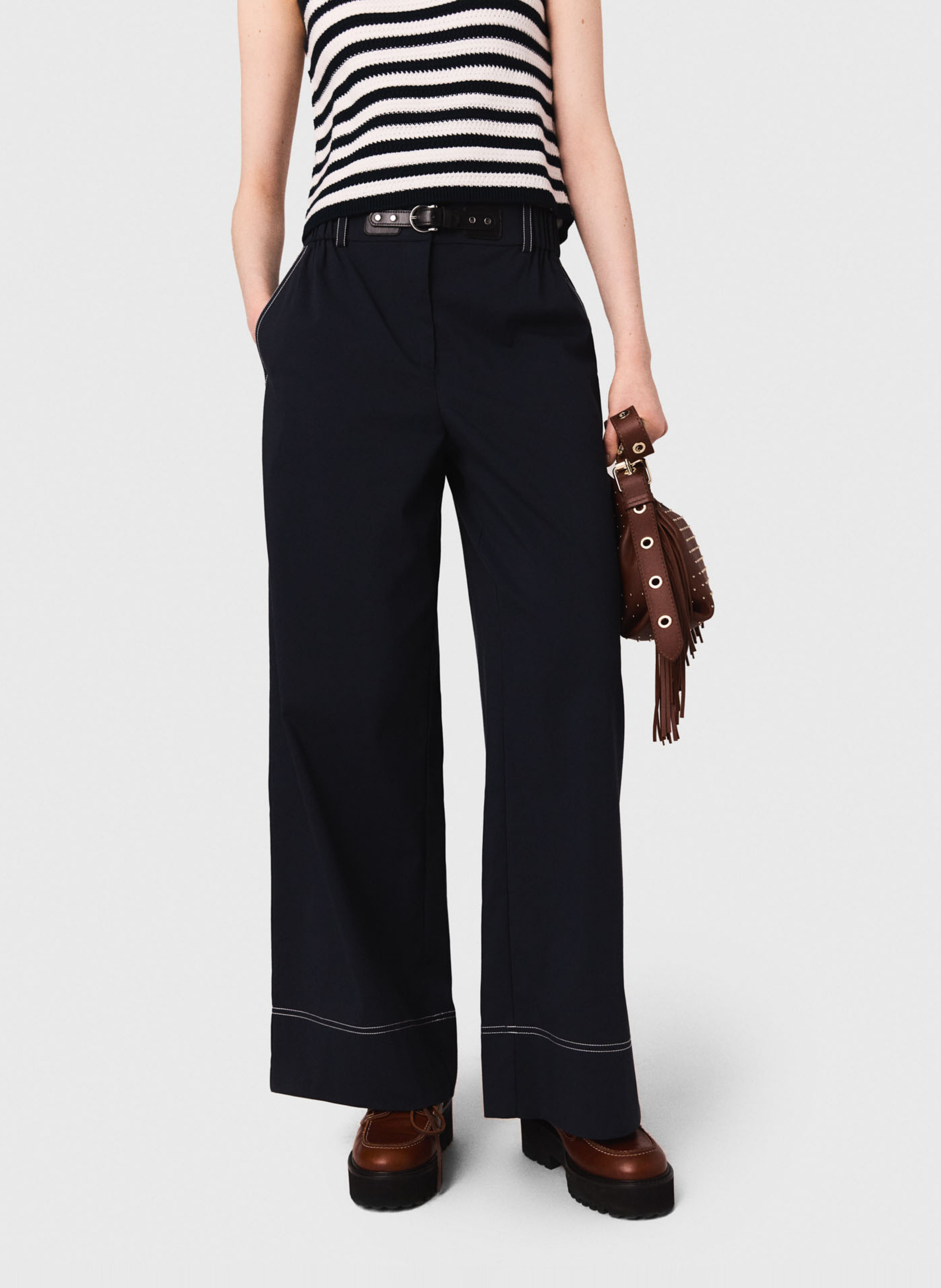 Pantalon large en coton mélangé MAJE Bleu