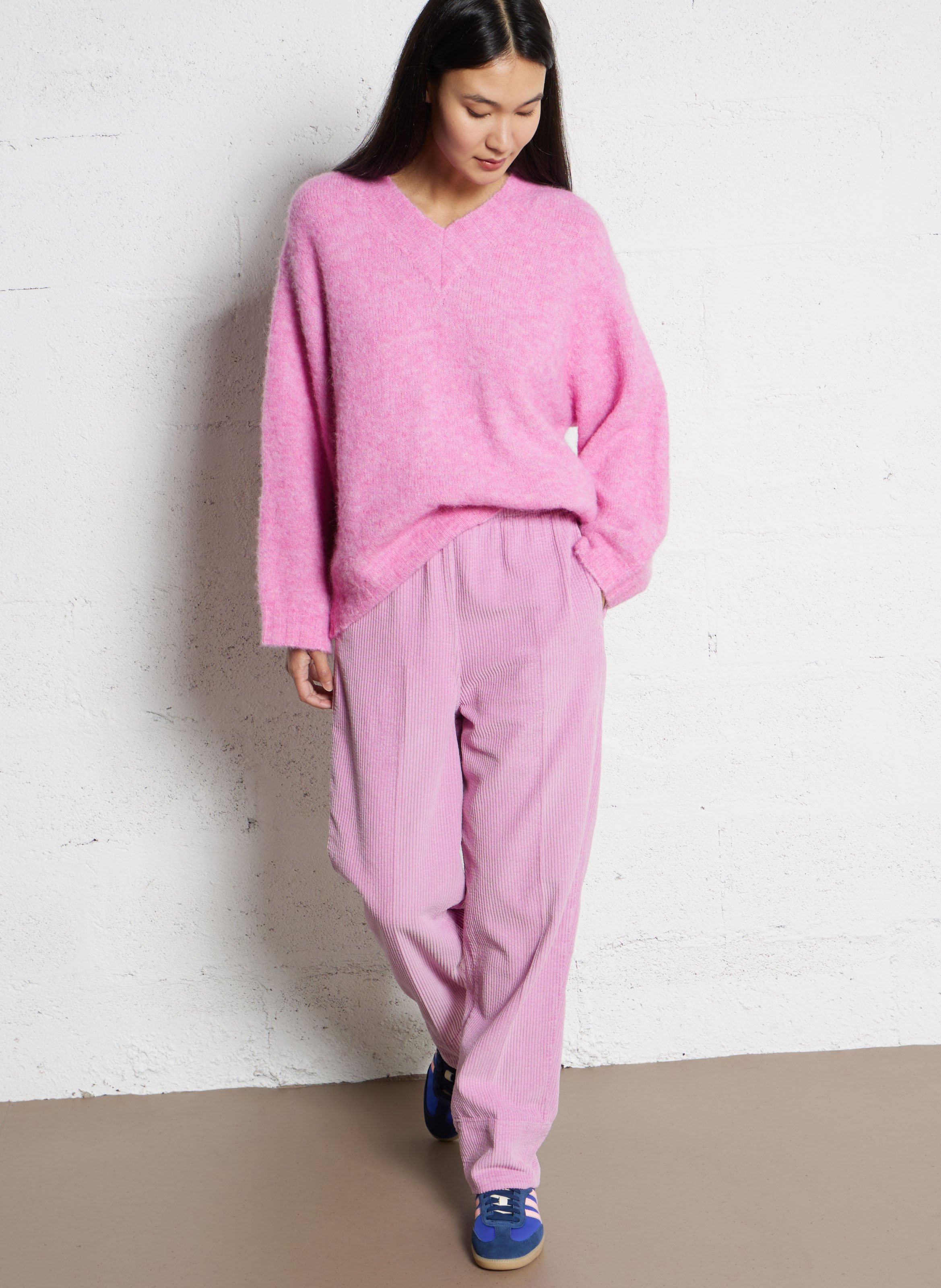 Pantalon droit en velours côtelé et en coton padow AMERICAN VINTAGE Rose