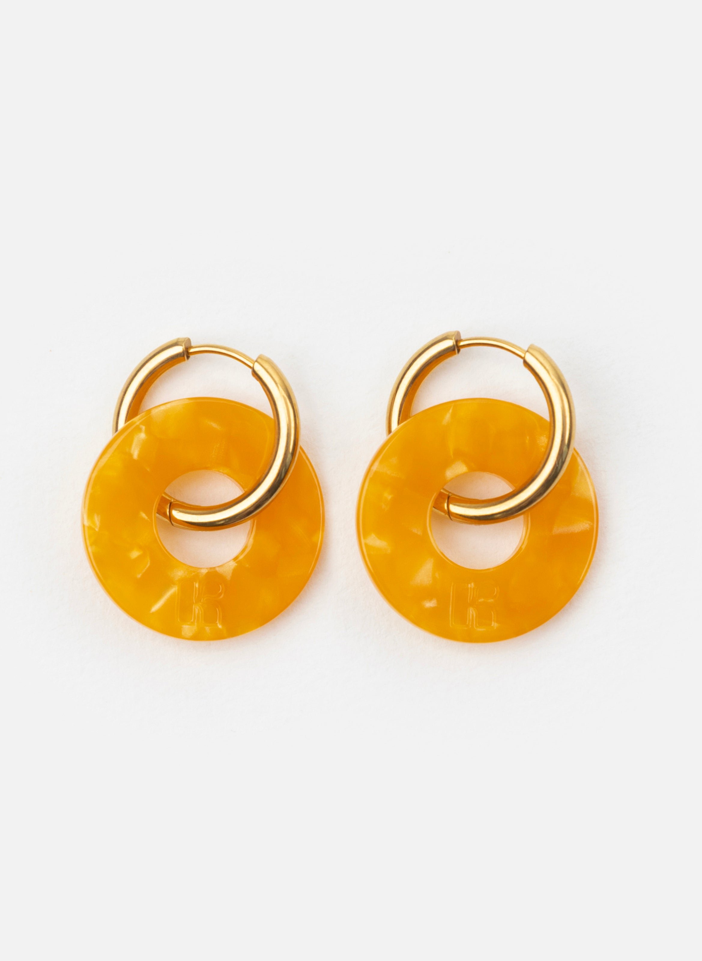 Boucles d'oreilles donuts avec anneaux en acier inoxydable doré OrangeKURAGE GINZA