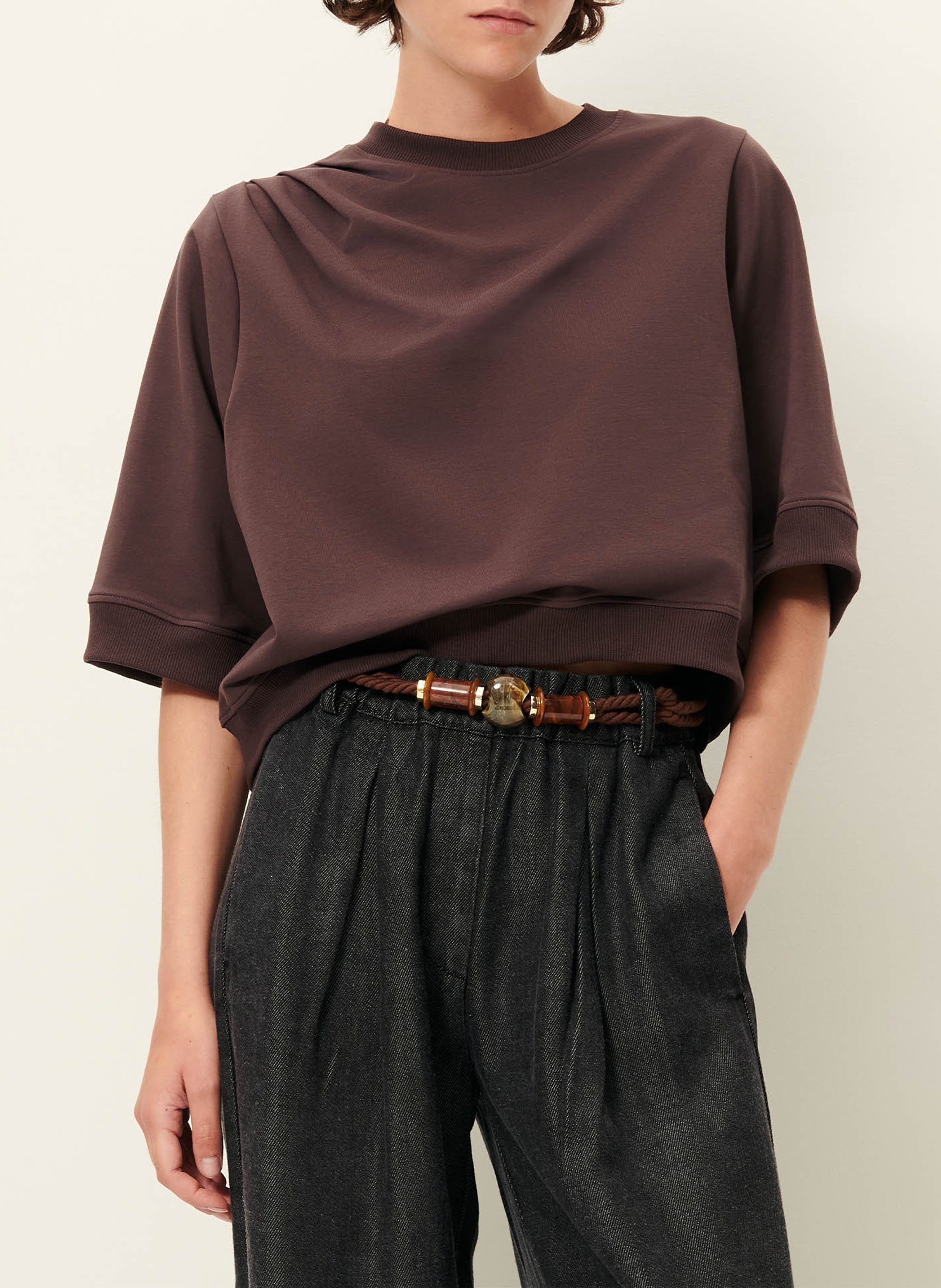 Tee-shirt ample manches courtes uni pova SESSUN Marron