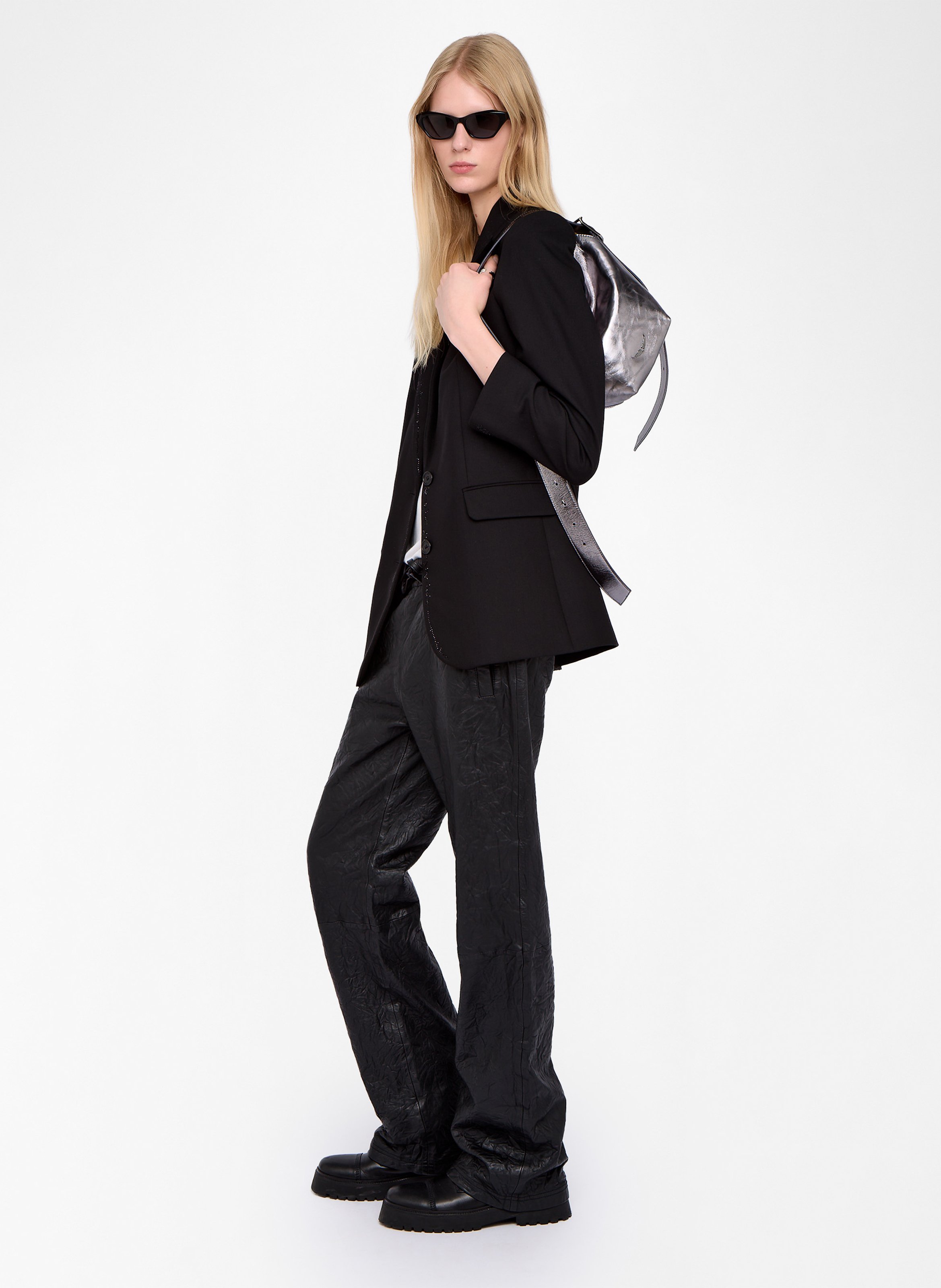 Sac porté épaule en cuir métallisé baby jane ZADIG&VOLTAIRE Gris