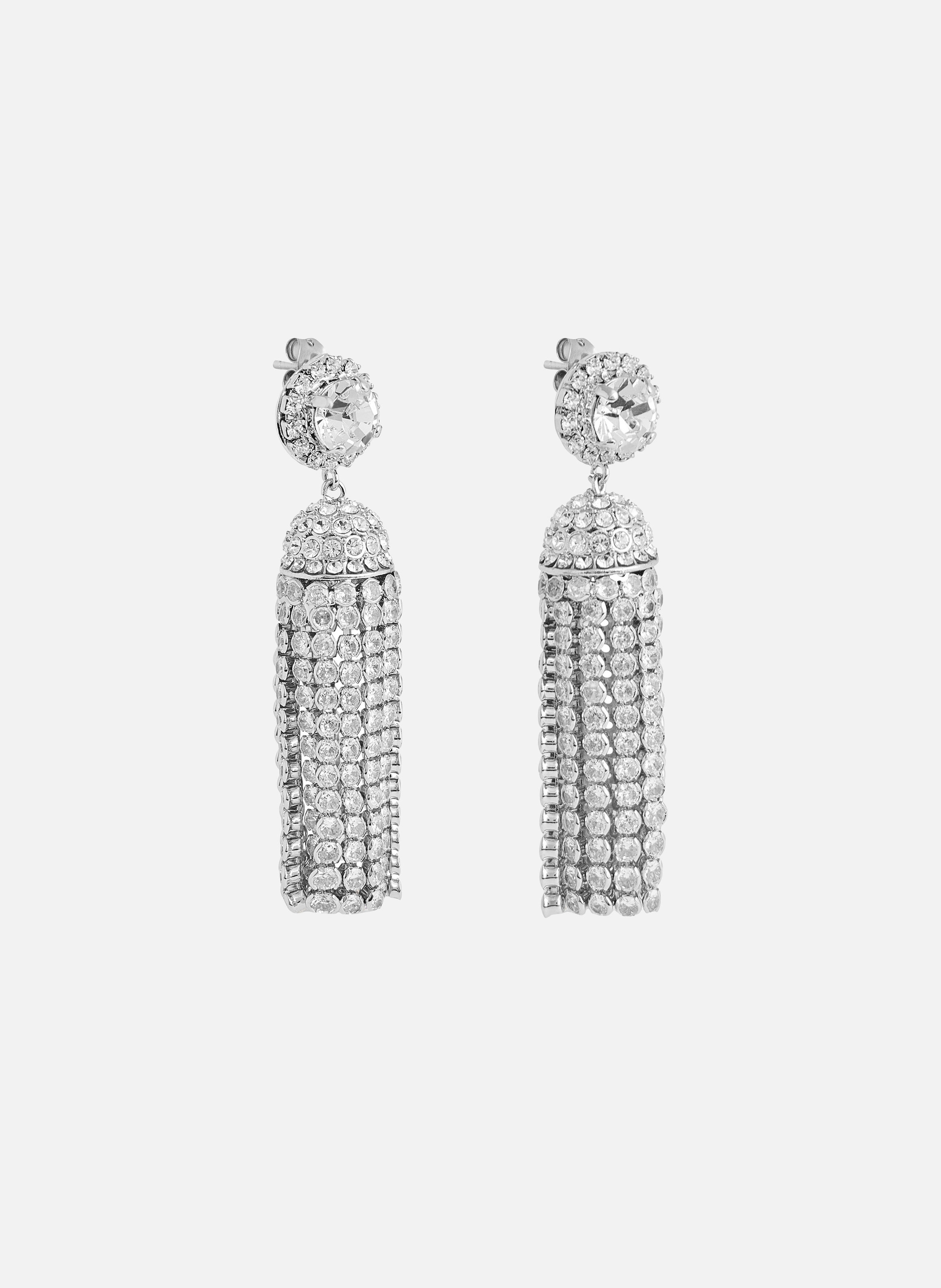 Boucles d’oreilles pompon en strass RABANNE Argent