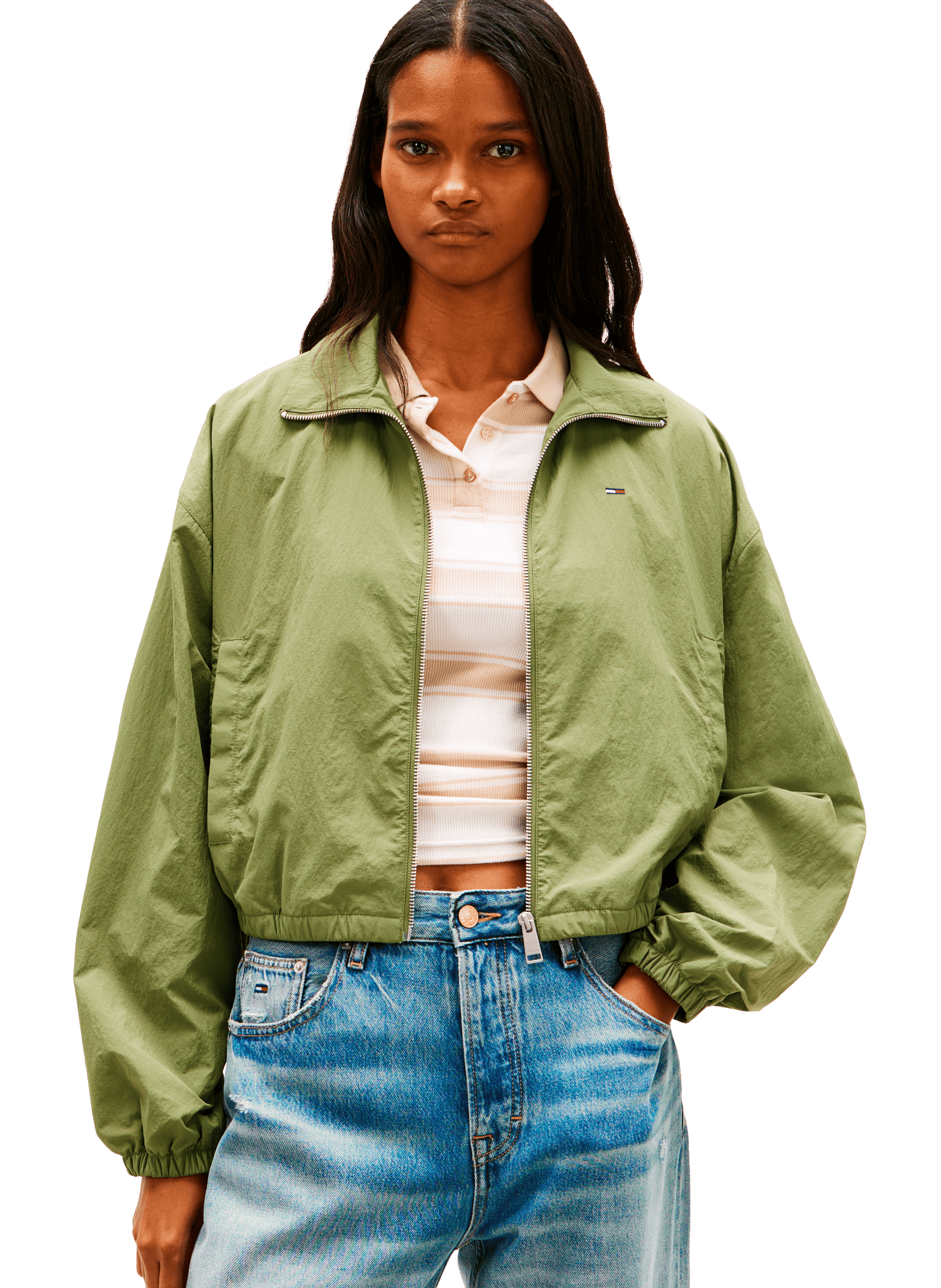Veste courte droite zippée à liens TOMMY HILFIGER Vert
