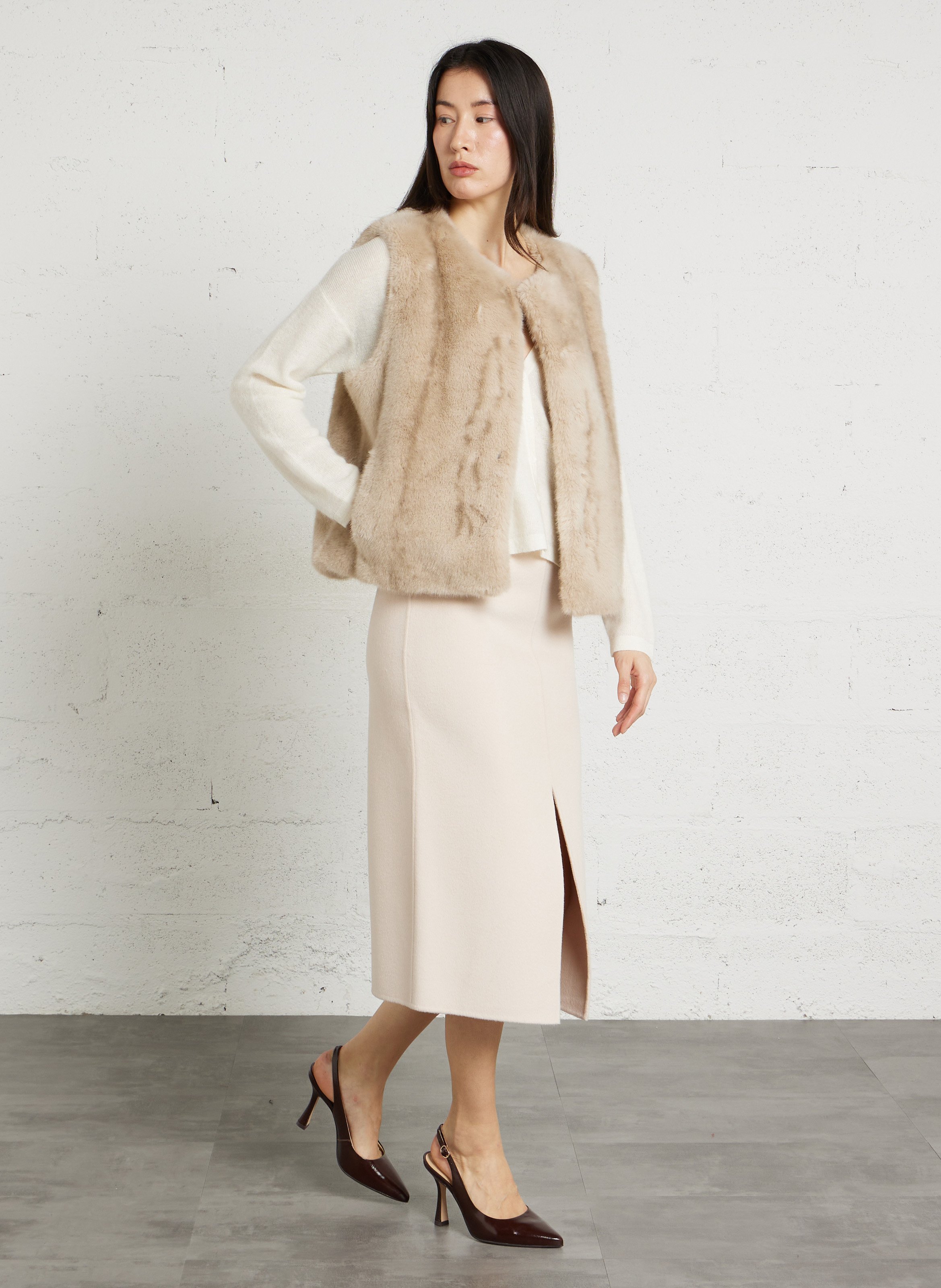 Gilet droit col v en maille paolo MAISON 123 Blanc