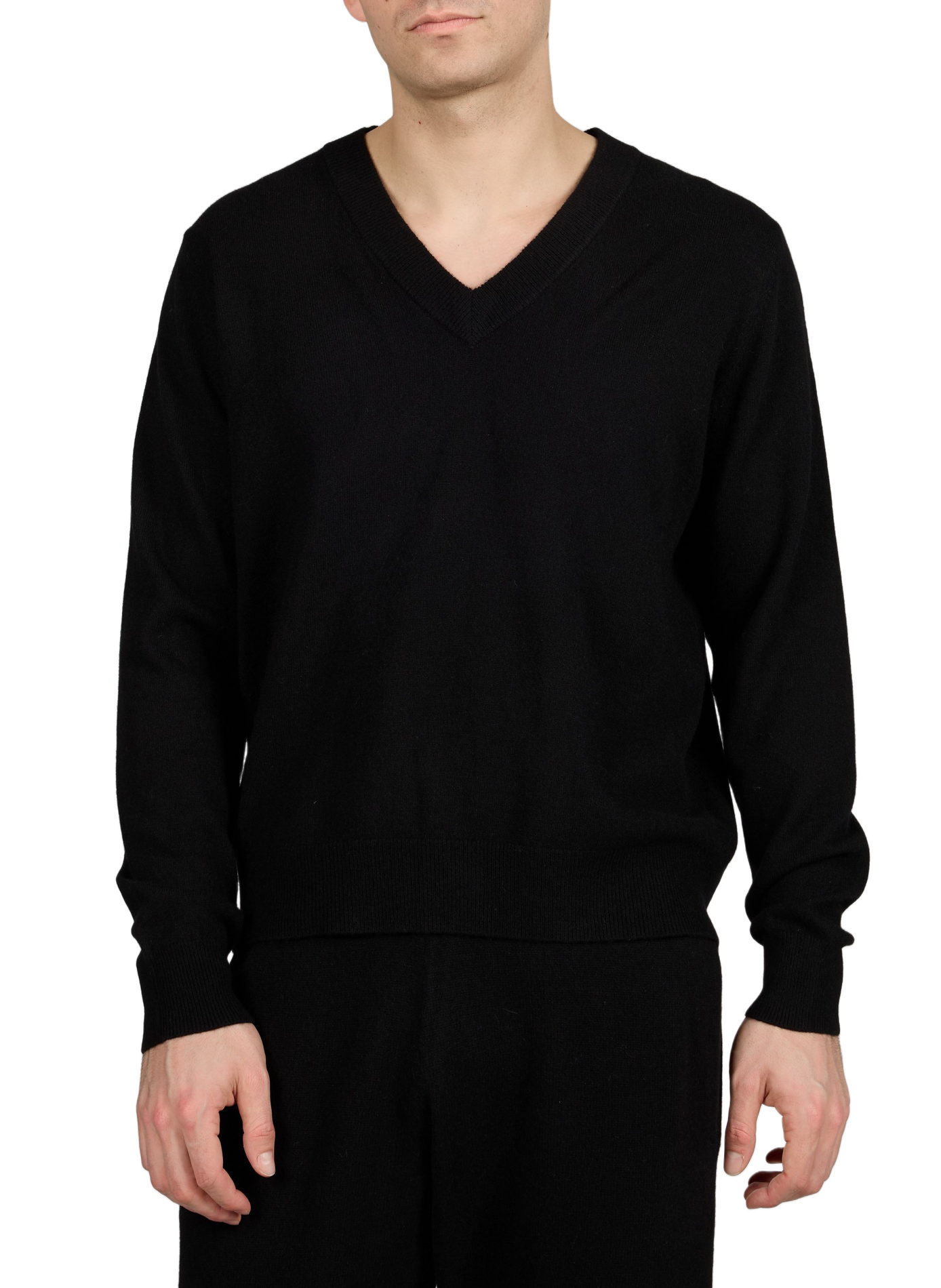 Pull col V en laine mérinos et cachemire ENTIRE STUDIOS Noir