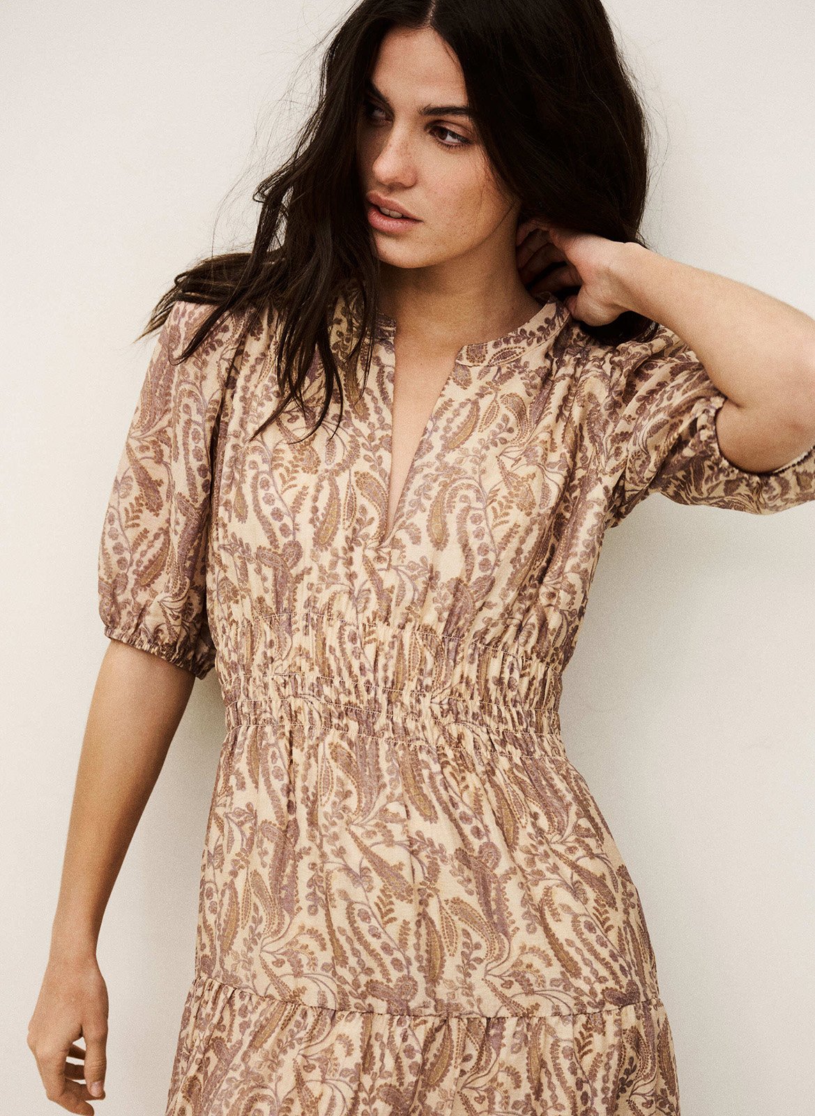 Robe longue col tunisien imprimée tanyssa BA&SH Beige