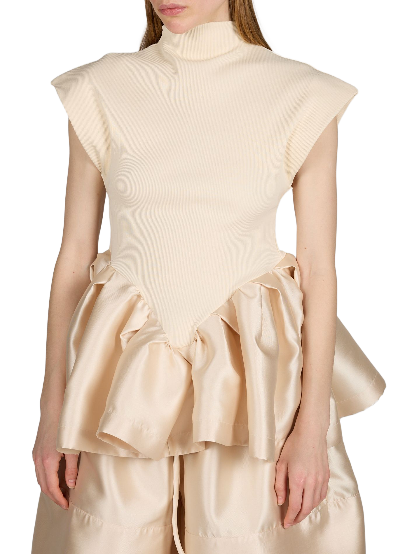 Top volanté à col montant en coton mélangé MARQUES ALMEIDA Beige