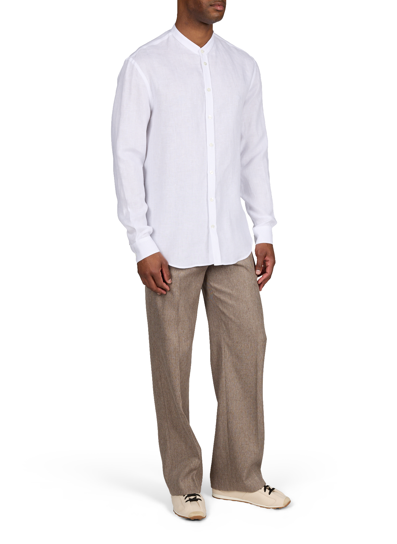 Camicia con colletto alla coreana in puro lino. EMPORIO ARMANI Bianco