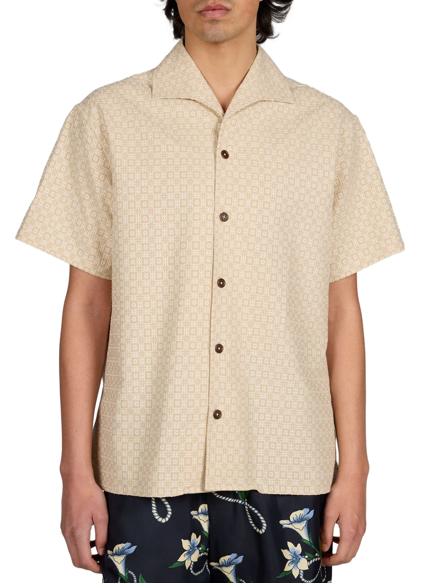 Camicia a maniche corte in cotone testurizzato DROLE DE MONSIEUR Beige
