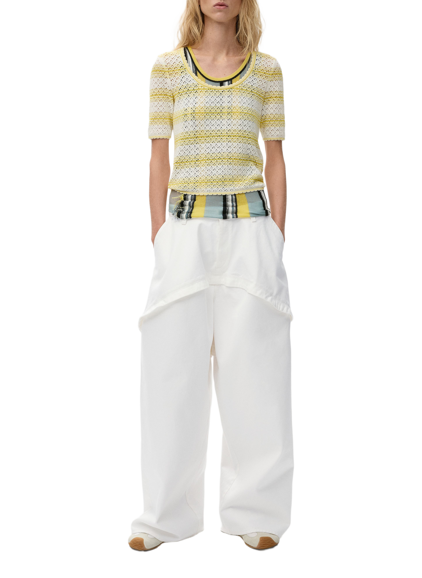Asymmetric cotton denim pants LOEWE White