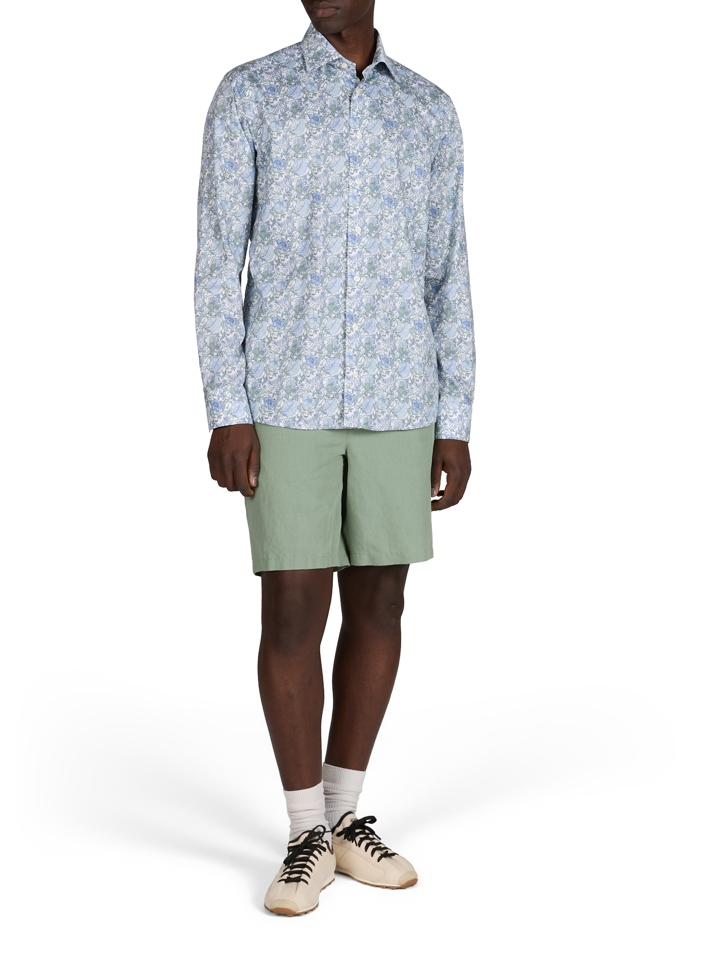 Chemise slim imprimée en coton ETON Vert