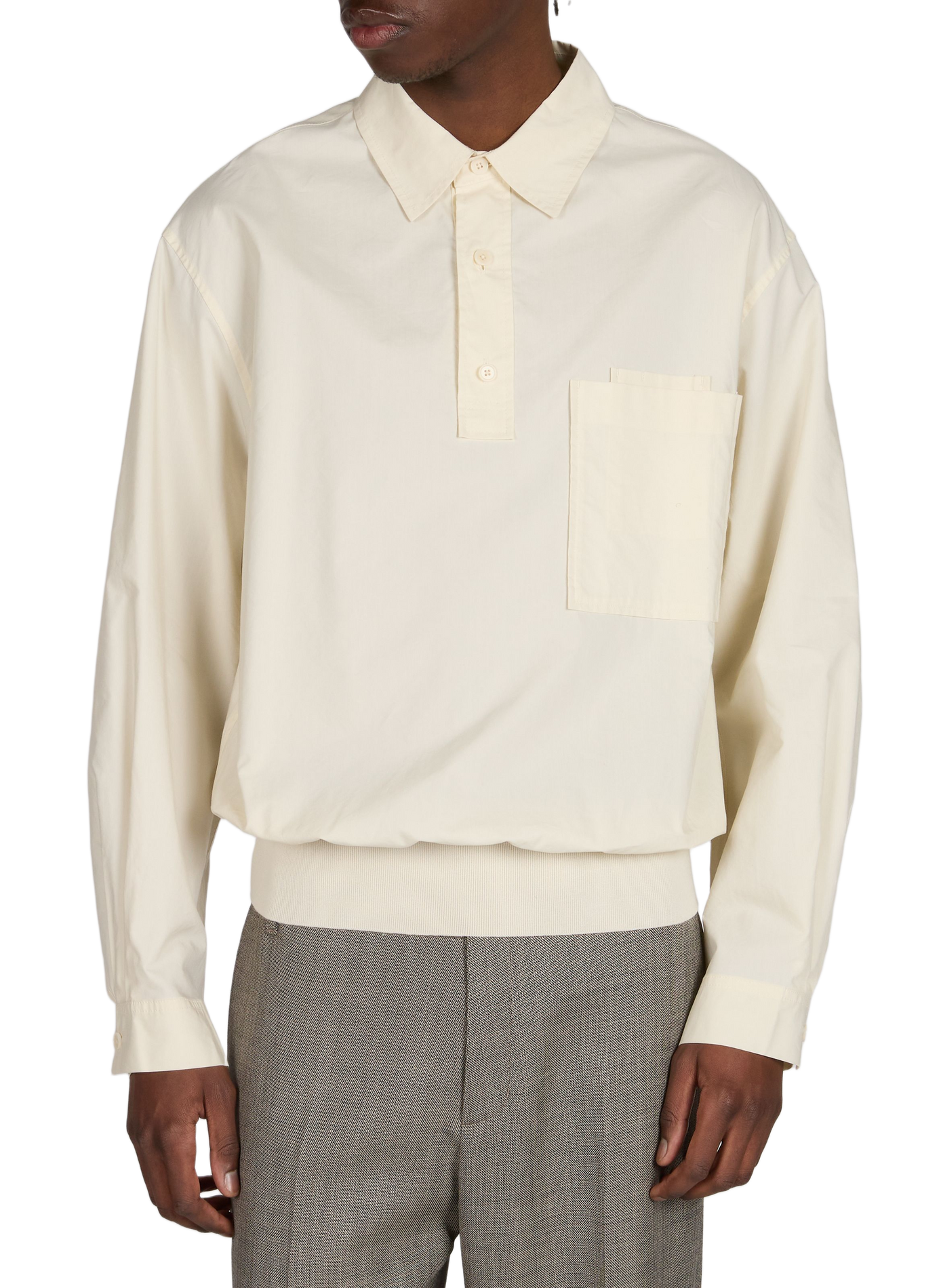 Solid polo collar shirt in blended cotton AMOMENTO White