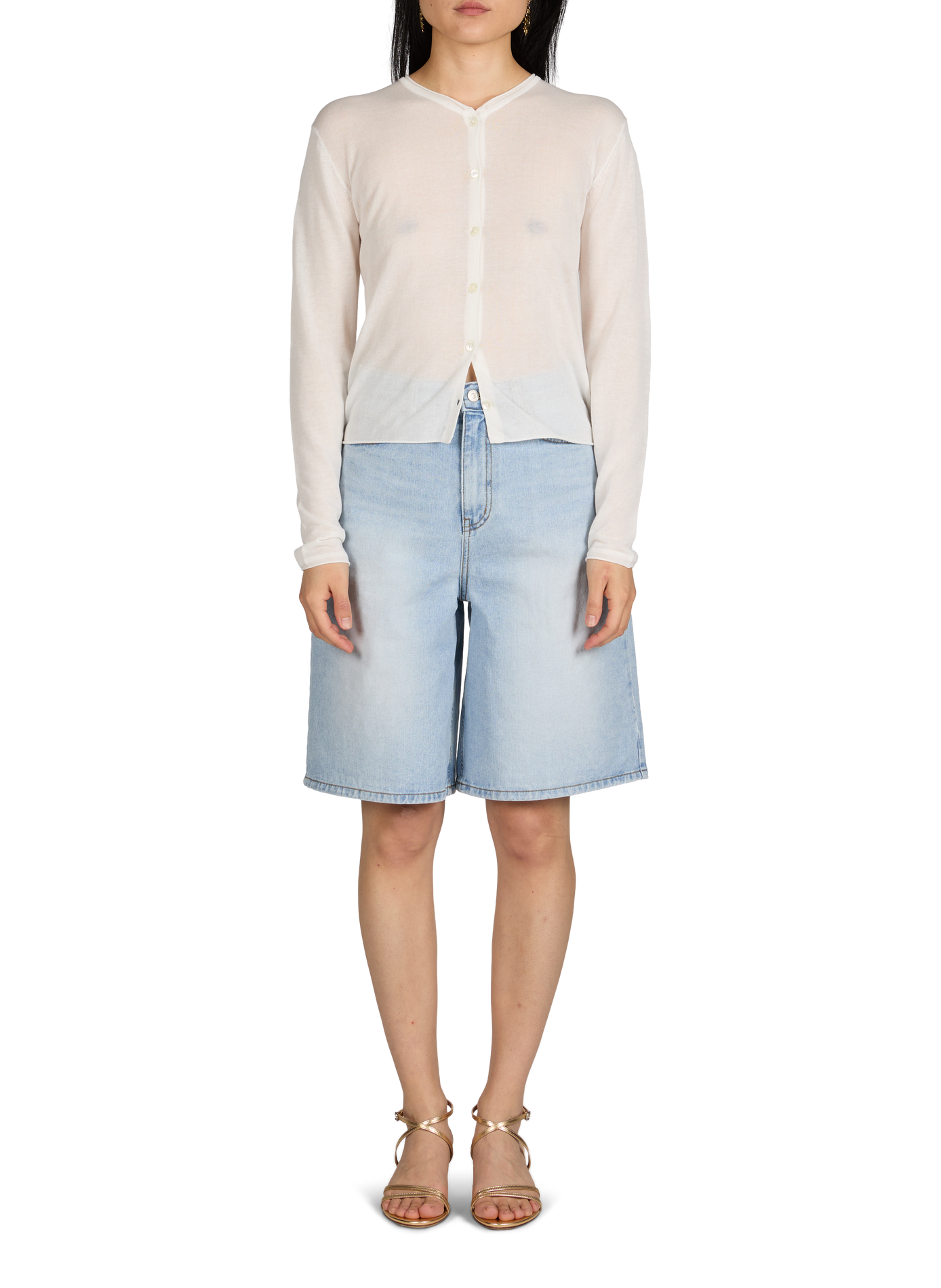 Transparent round-neck cardigan in blended cotton DUNST White