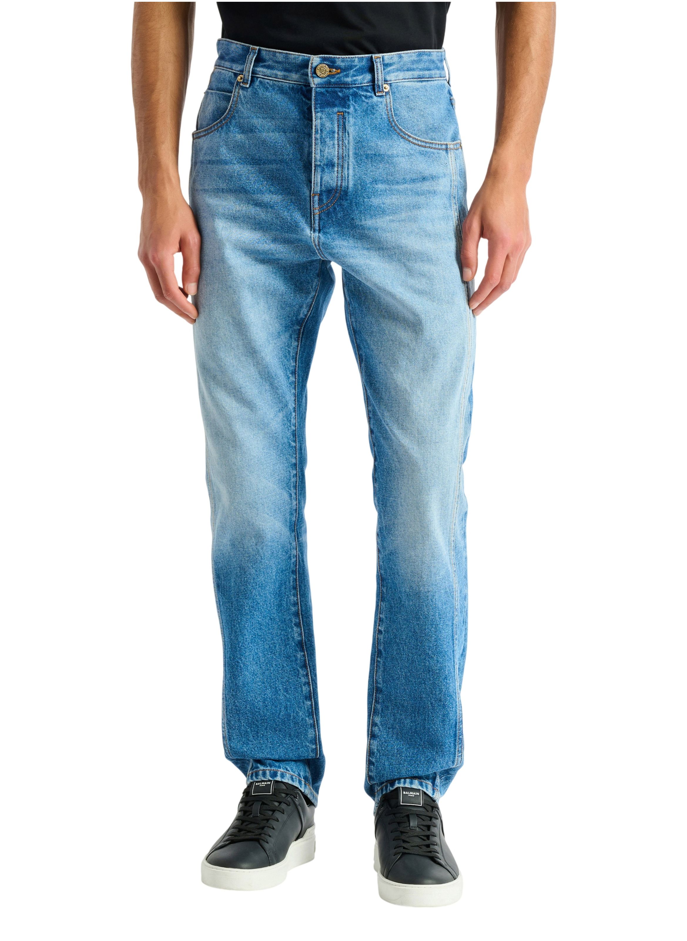 Jean droit en denim délavé blue BALMAIN Bleu